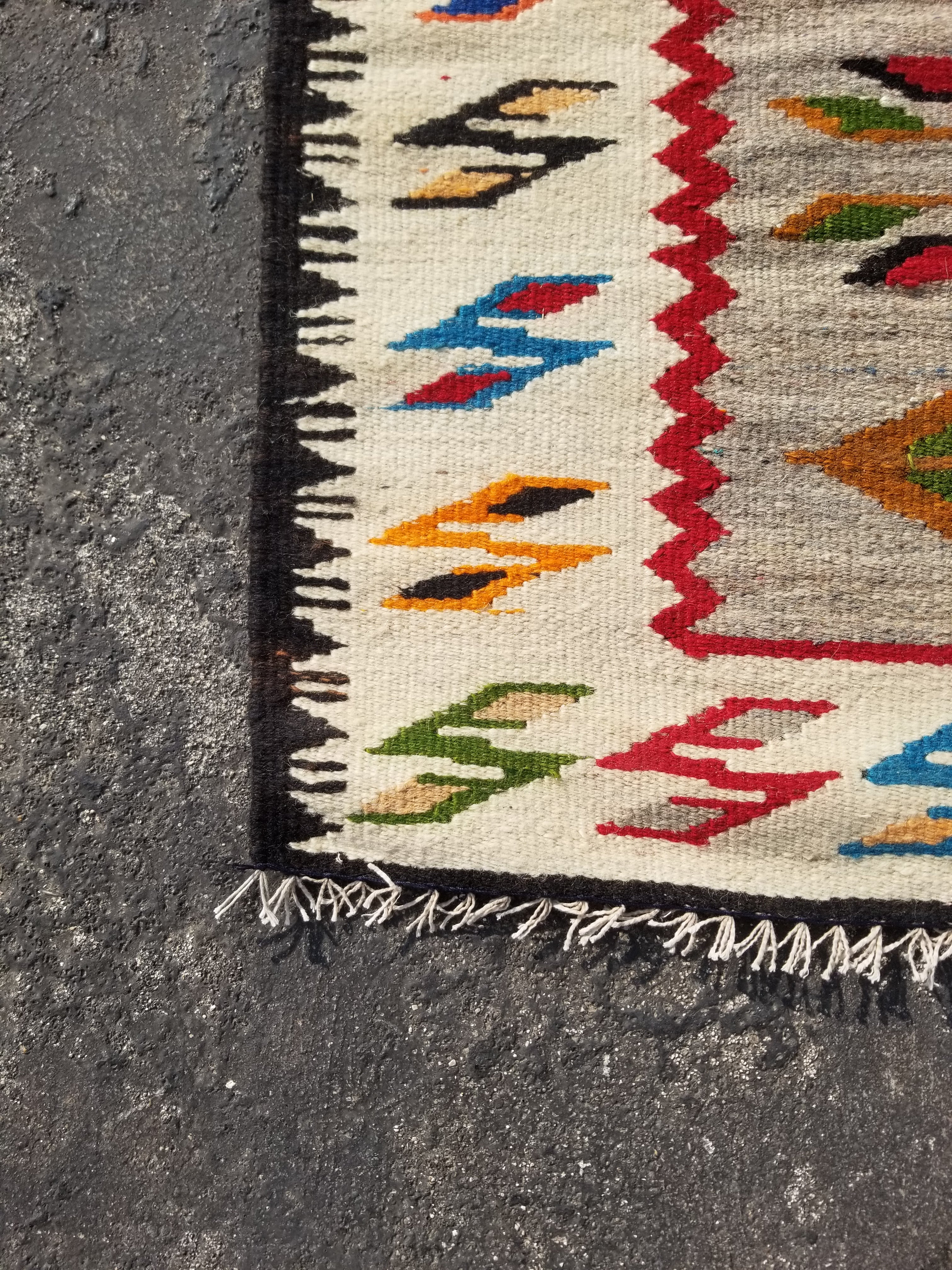 Vintage Traditional Handmade Mexican Zapotec Style Wool Multicolor Kilim 144x63c
