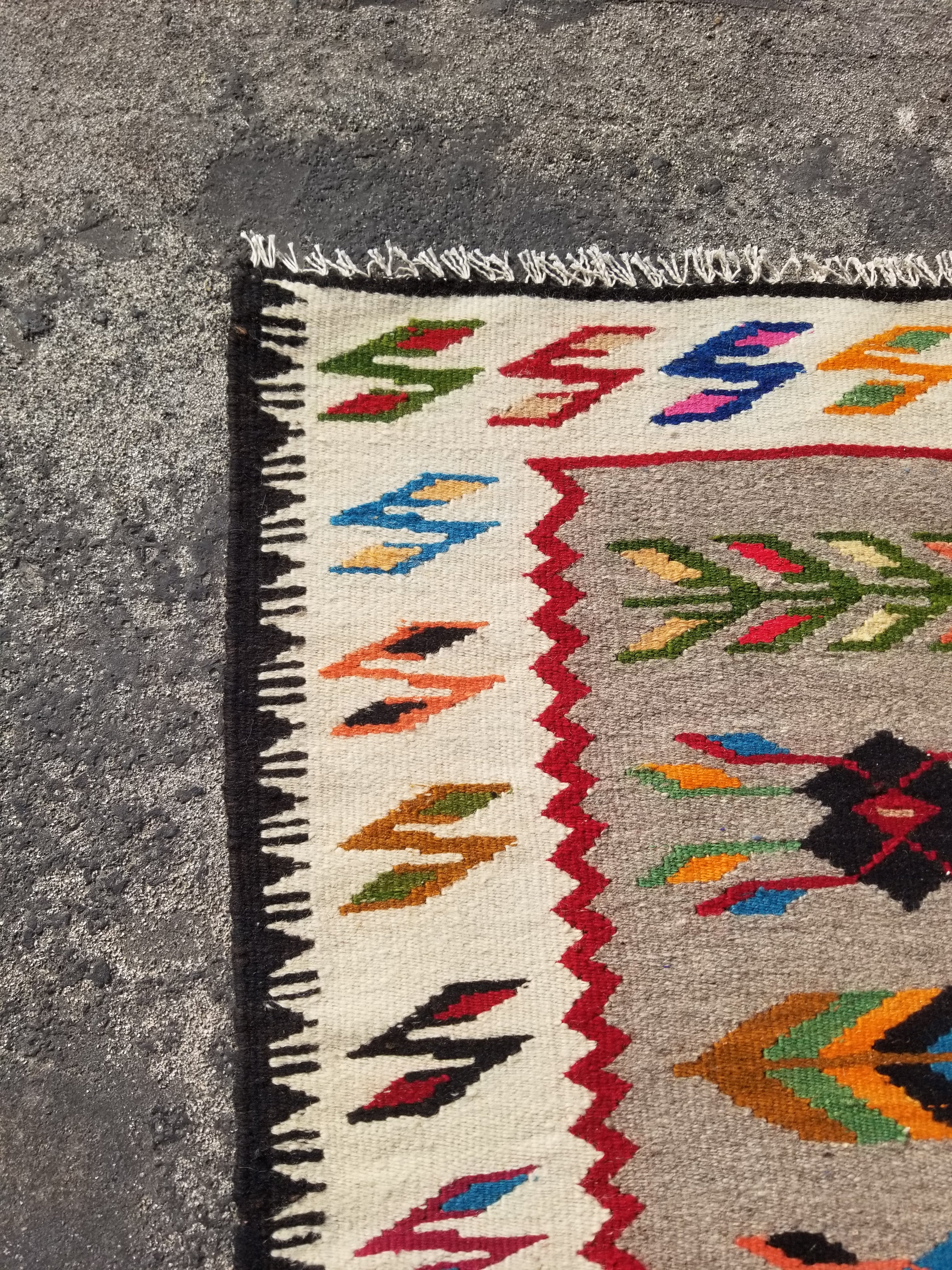 Vintage Traditional Handmade Mexican Zapotec Style Wool Multicolor Kilim 144x63c