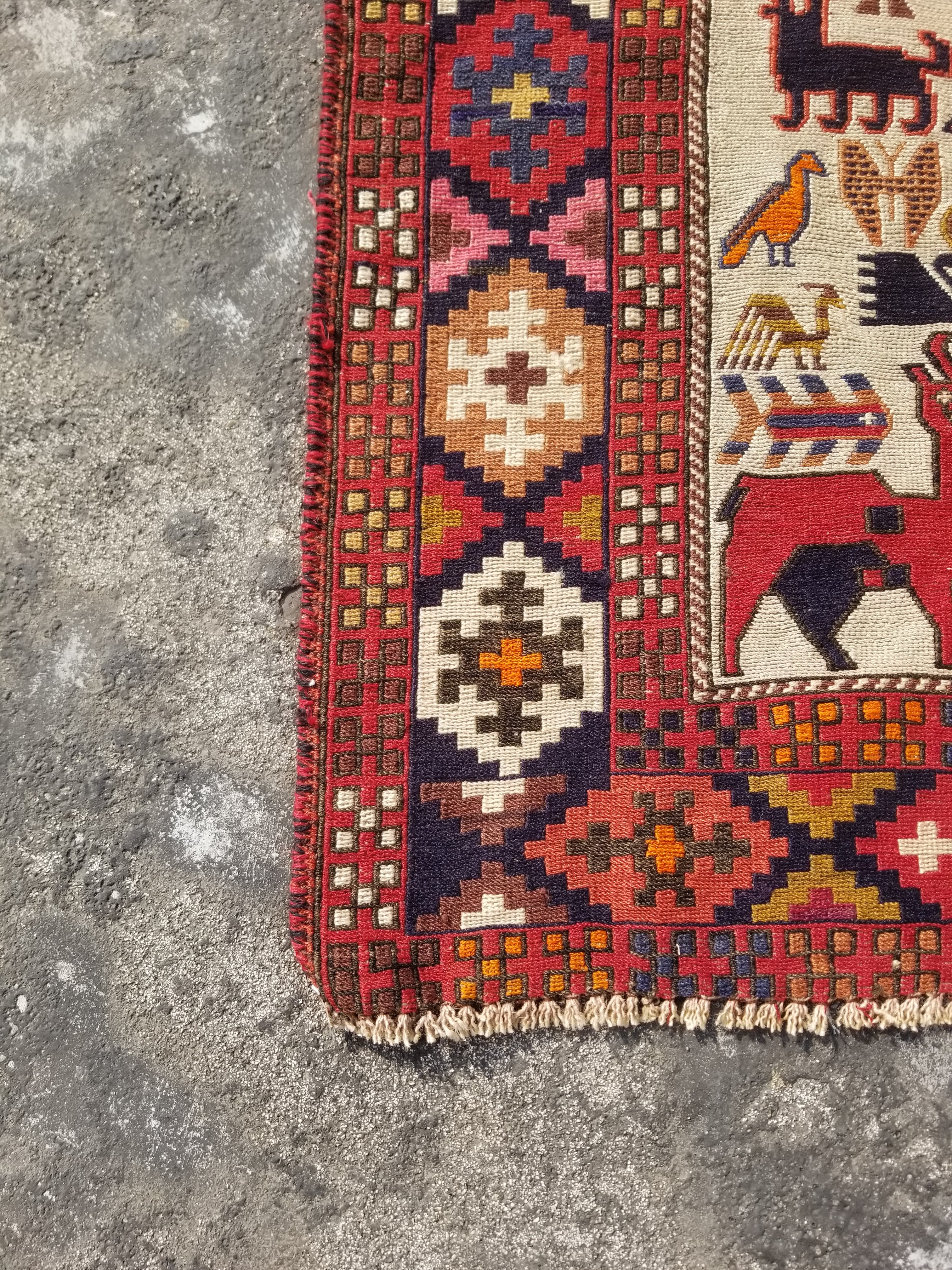 Vintage Traditional Handmade Caucasian Soumak Wool Multicolor Kilim 193x100cm