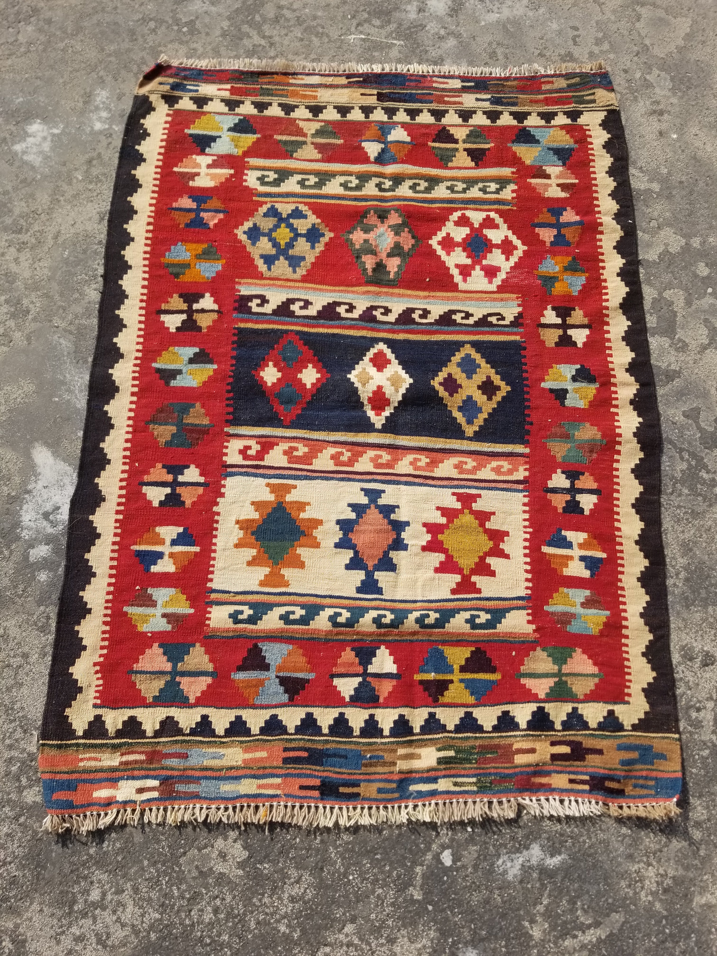 Vintage Traditional Handmade Turkish Wool Multicolor Kilim 153x105cm