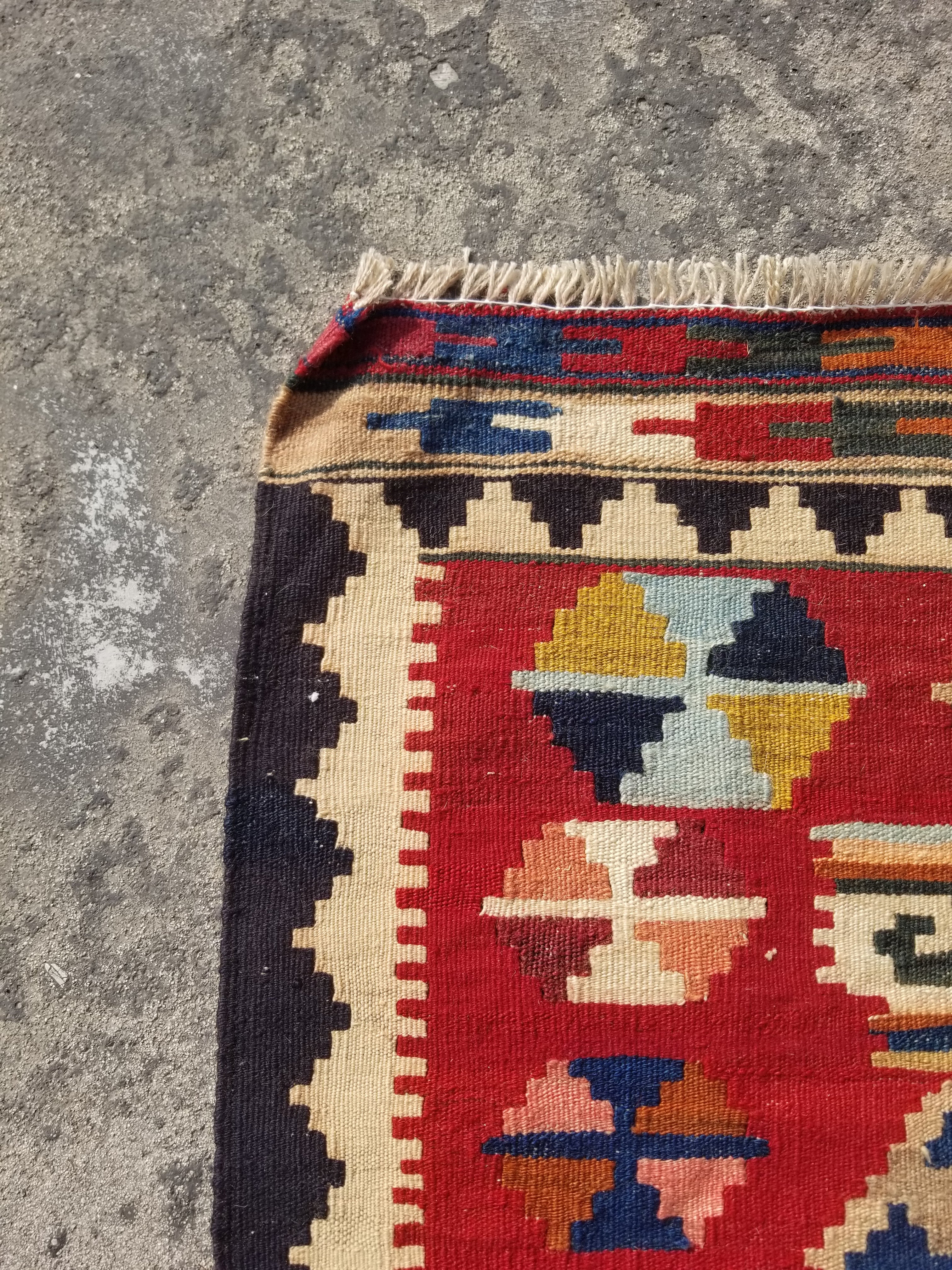 Vintage Traditional Handmade Turkish Wool Multicolor Kilim 153x105cm