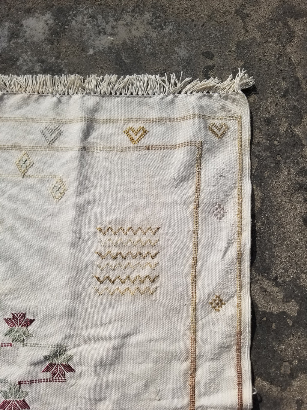 Vintage Traditional Handmade Moroccan Sabra Silk Kilim 225x120cm