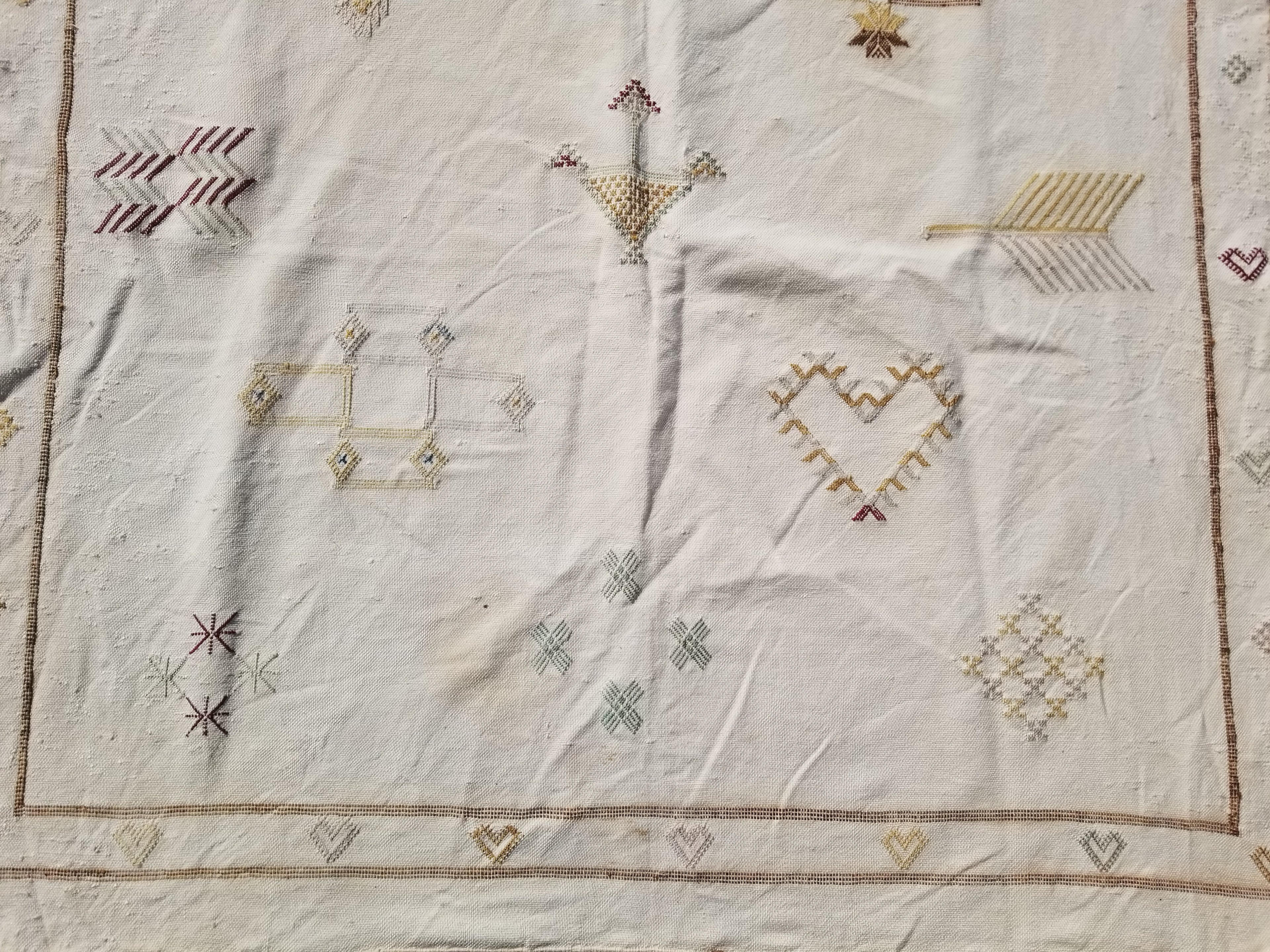 Vintage Traditional Handmade Moroccan Sabra Silk Kilim 225x120cm