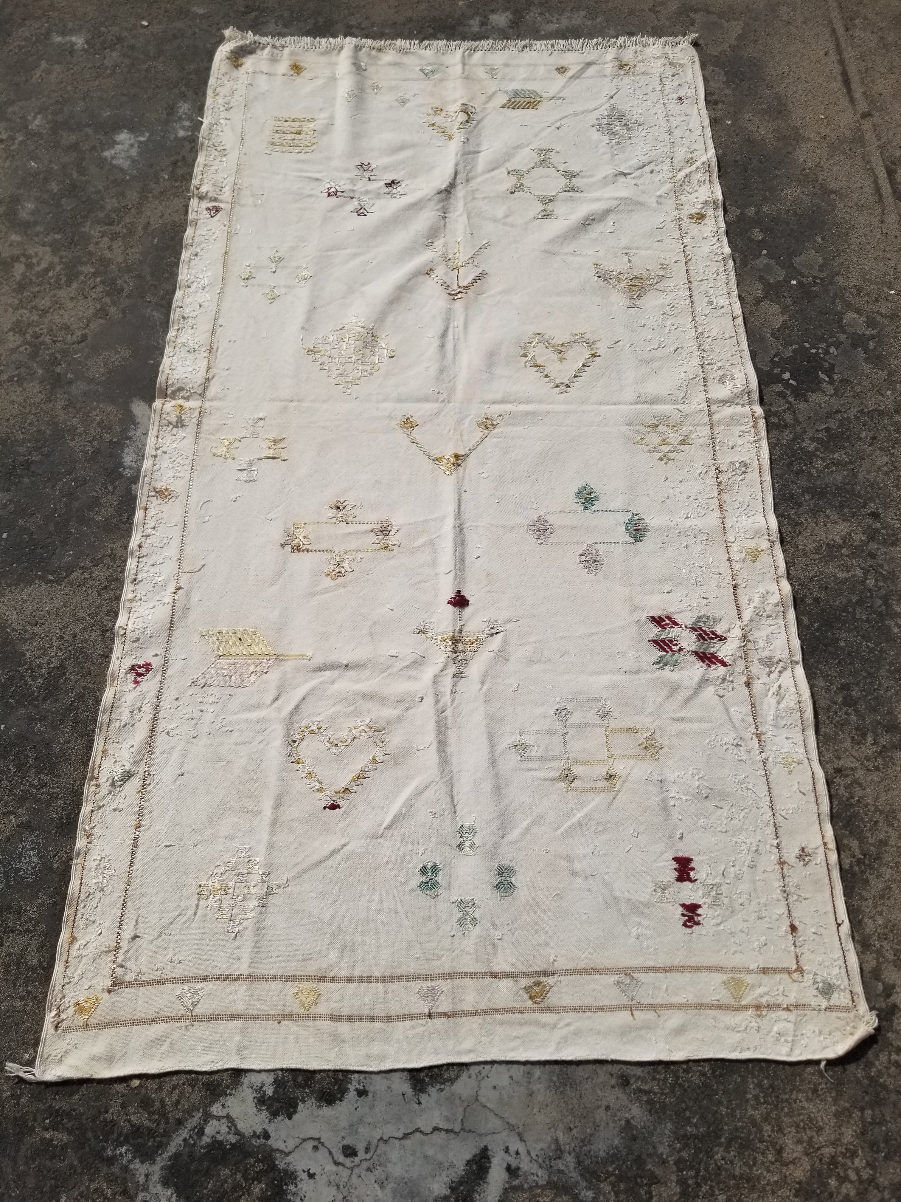 Vintage Traditional Handmade Moroccan Sabra Silk Kilim 225x120cm
