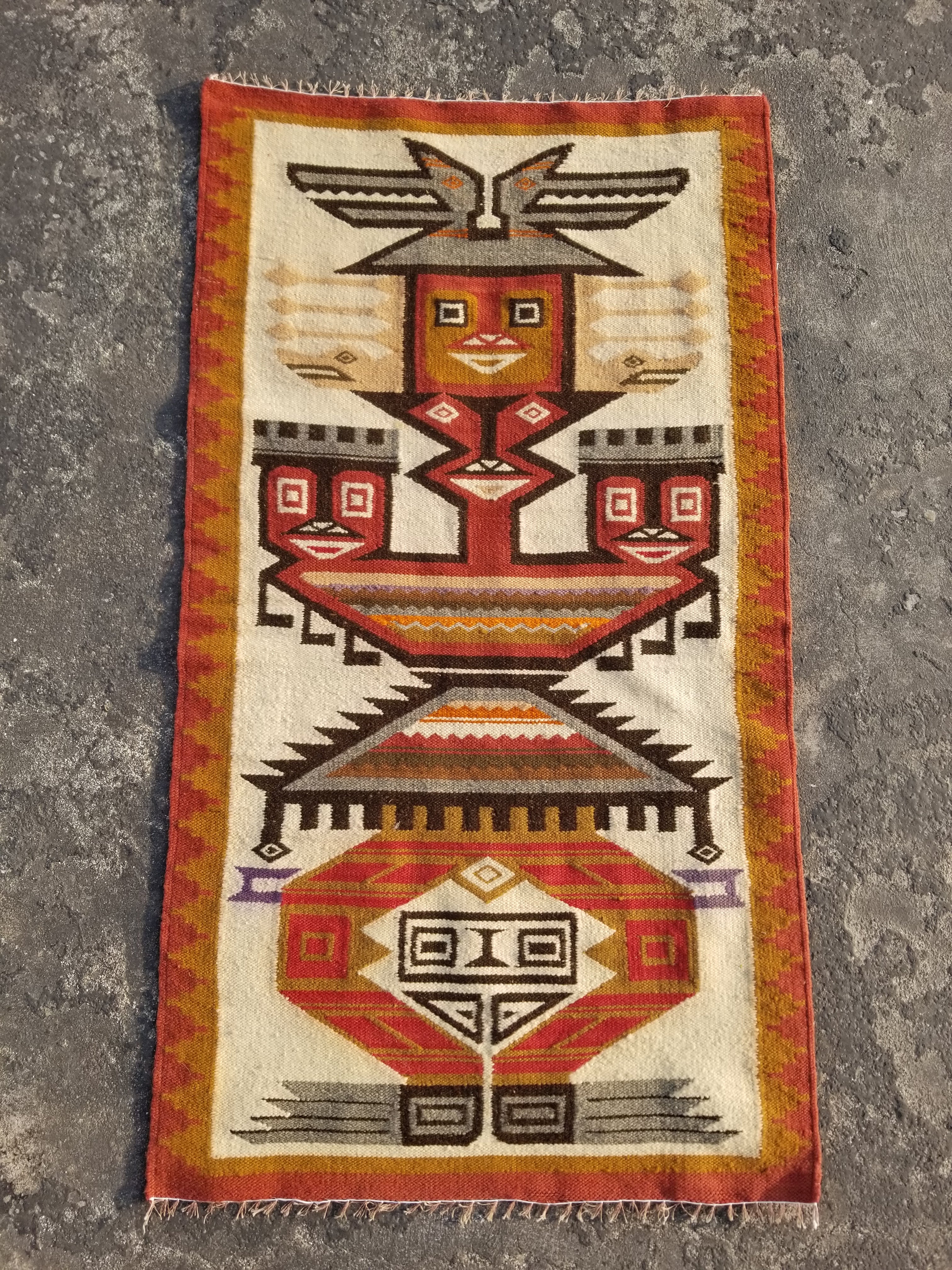Vintage Traditional Handmade Ecuadorian Aztec Wool Tapestry 111x61cms