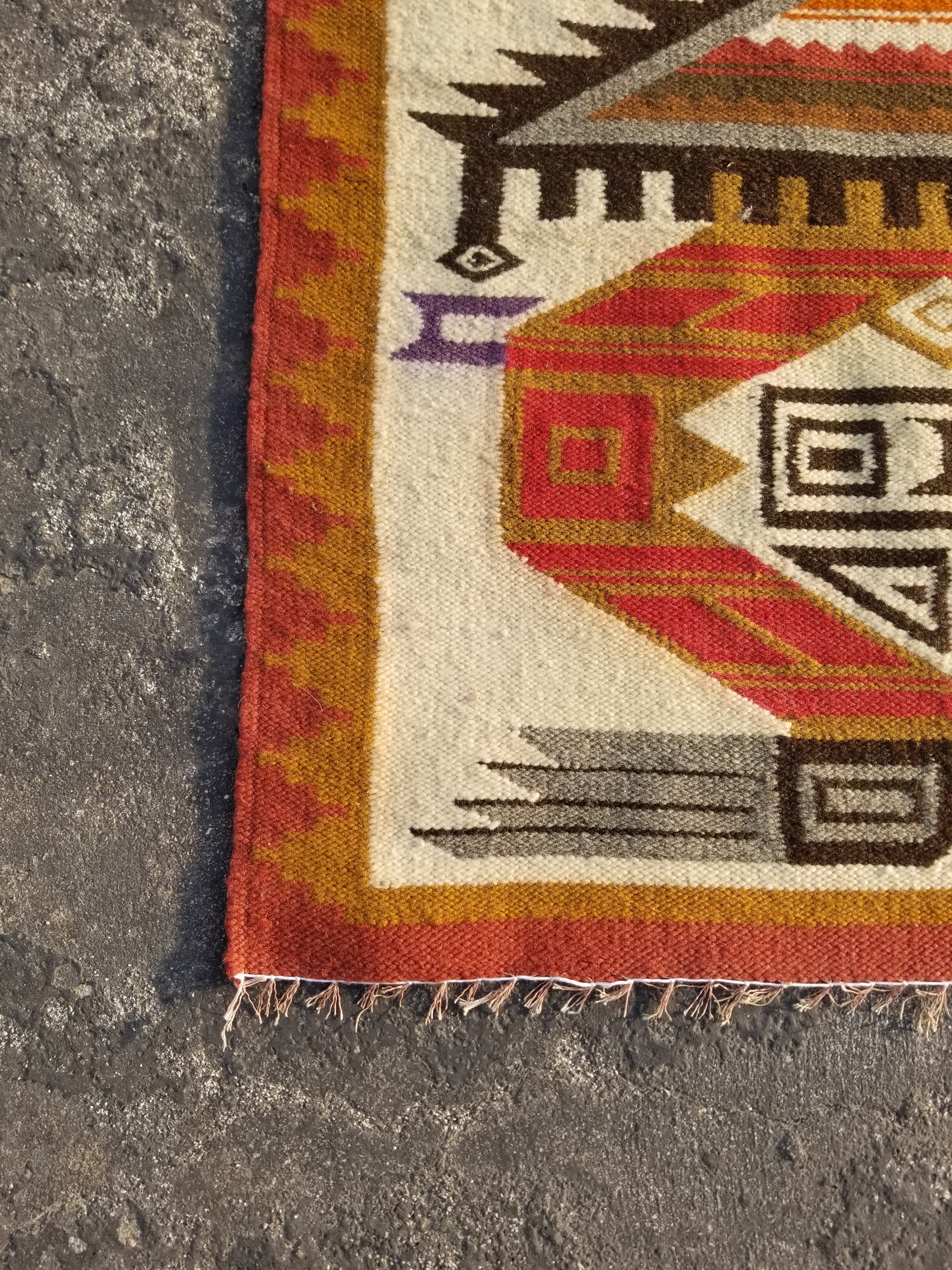 Vintage Traditional Handmade Ecuadorian Aztec Wool Tapestry 111x61cms