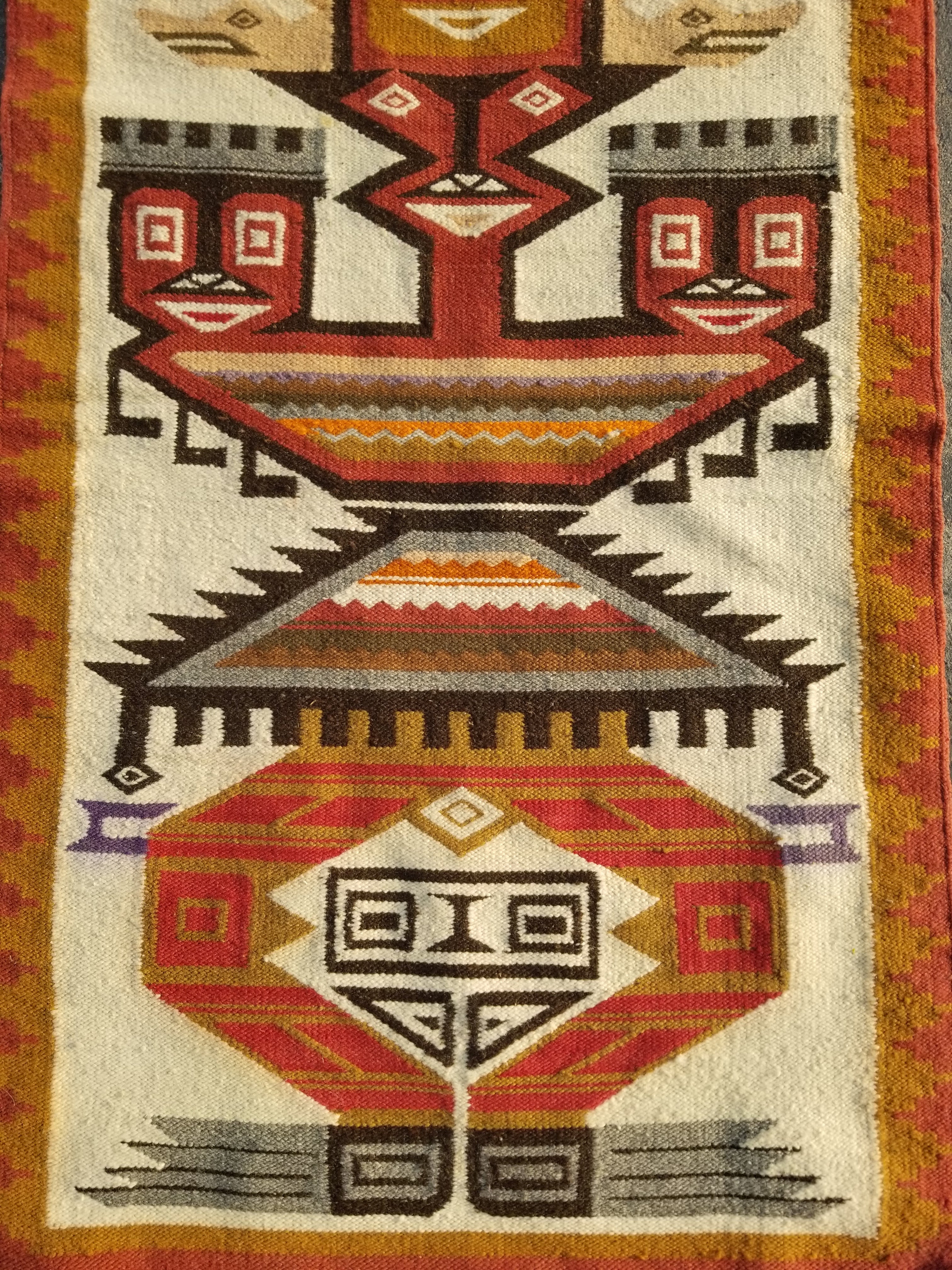 Vintage Traditional Handmade Ecuadorian Aztec Wool Tapestry 111x61cms
