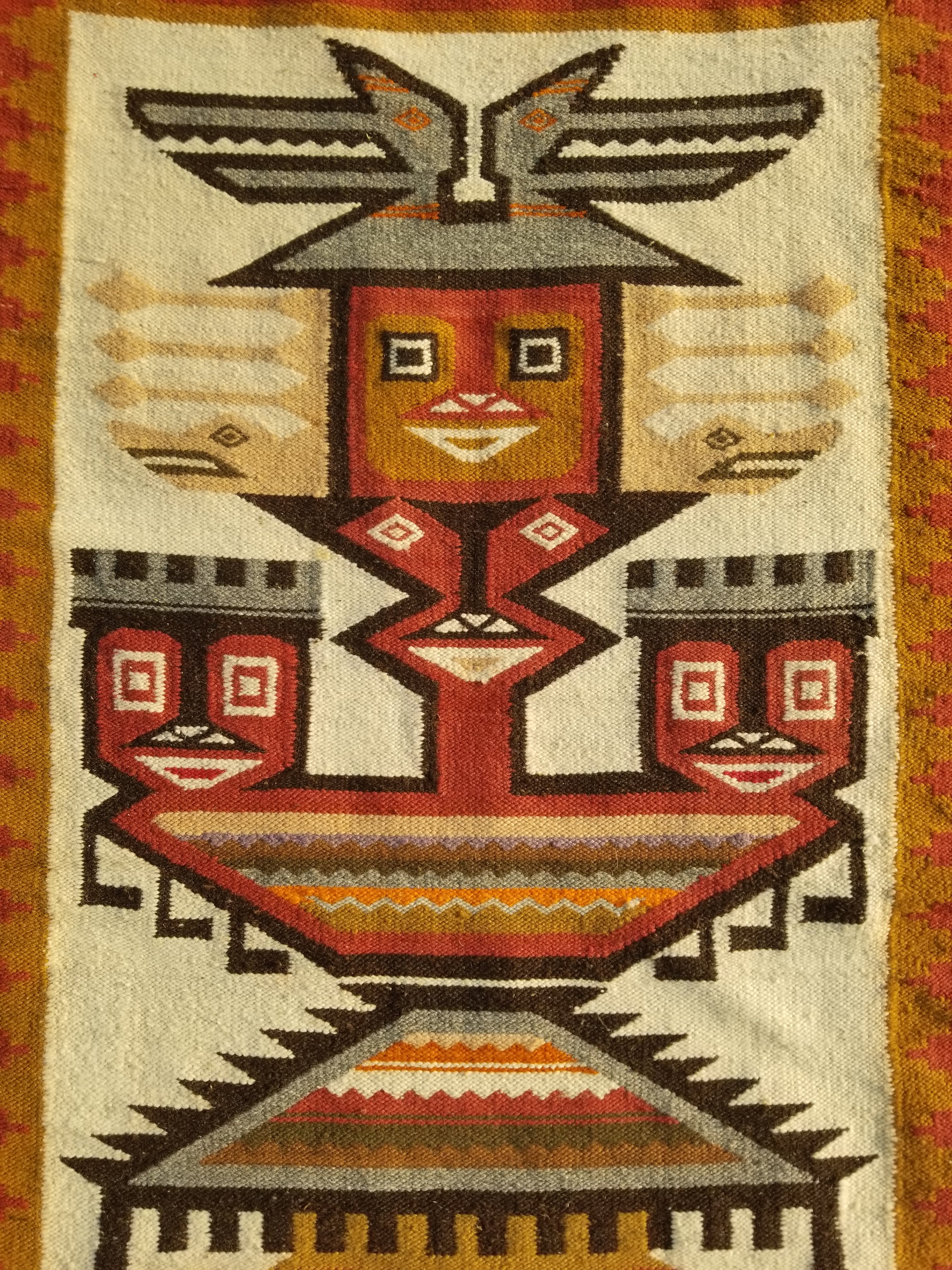 Vintage Traditional Handmade Ecuadorian Aztec Wool Tapestry 111x61cms