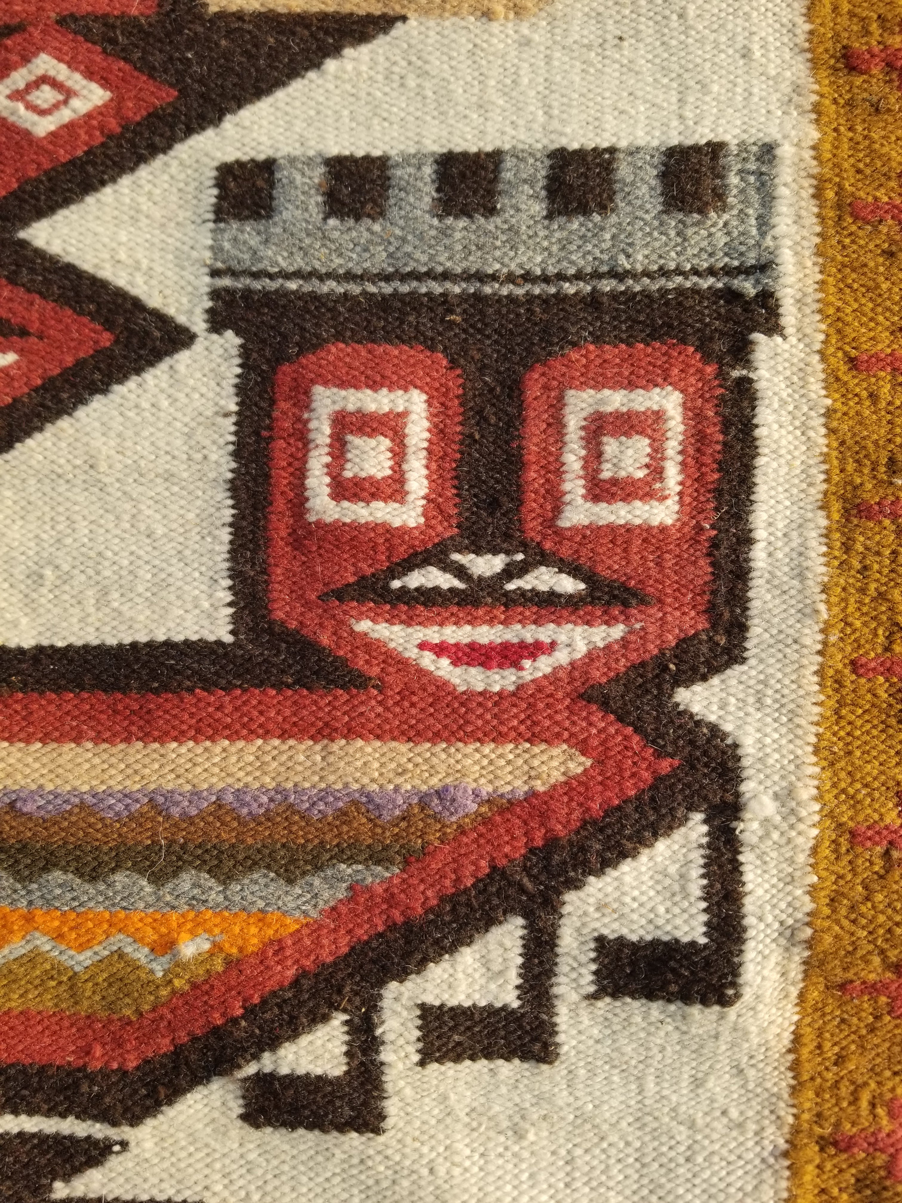 Vintage Traditional Handmade Ecuadorian Aztec Wool Tapestry 111x61cms