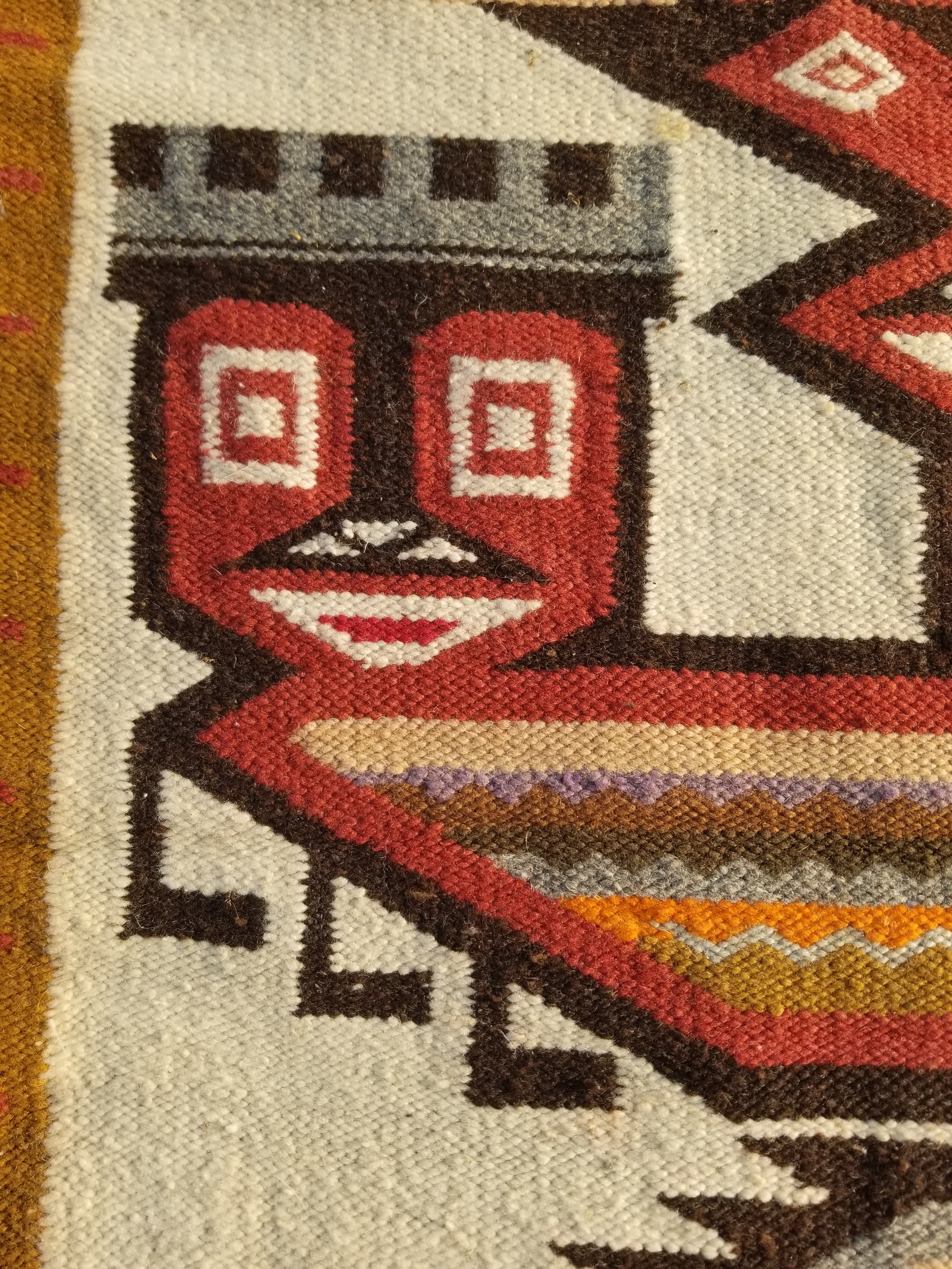 Vintage Traditional Handmade Ecuadorian Aztec Wool Tapestry 111x61cms