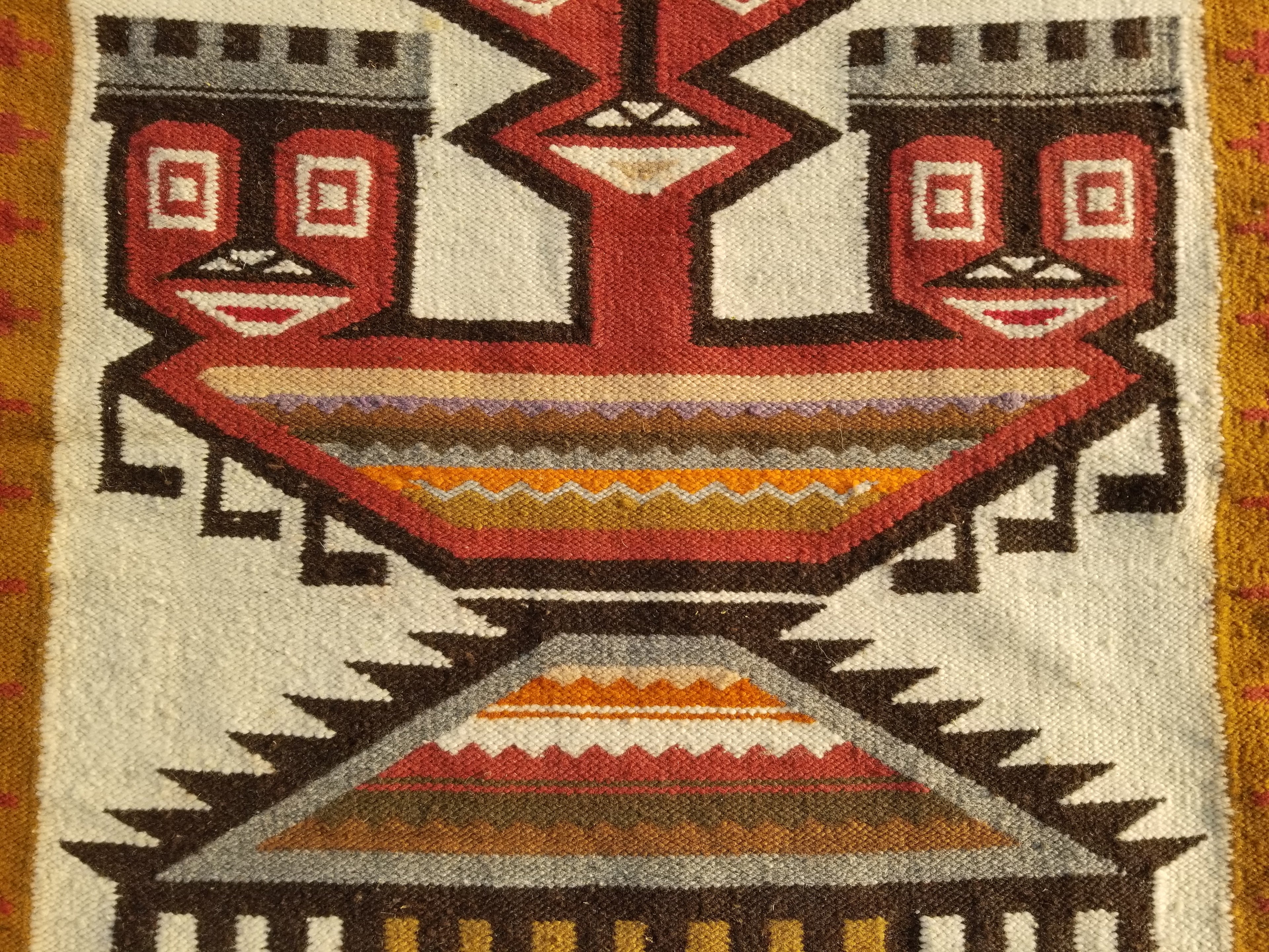 Vintage Traditional Handmade Ecuadorian Aztec Wool Tapestry 111x61cms
