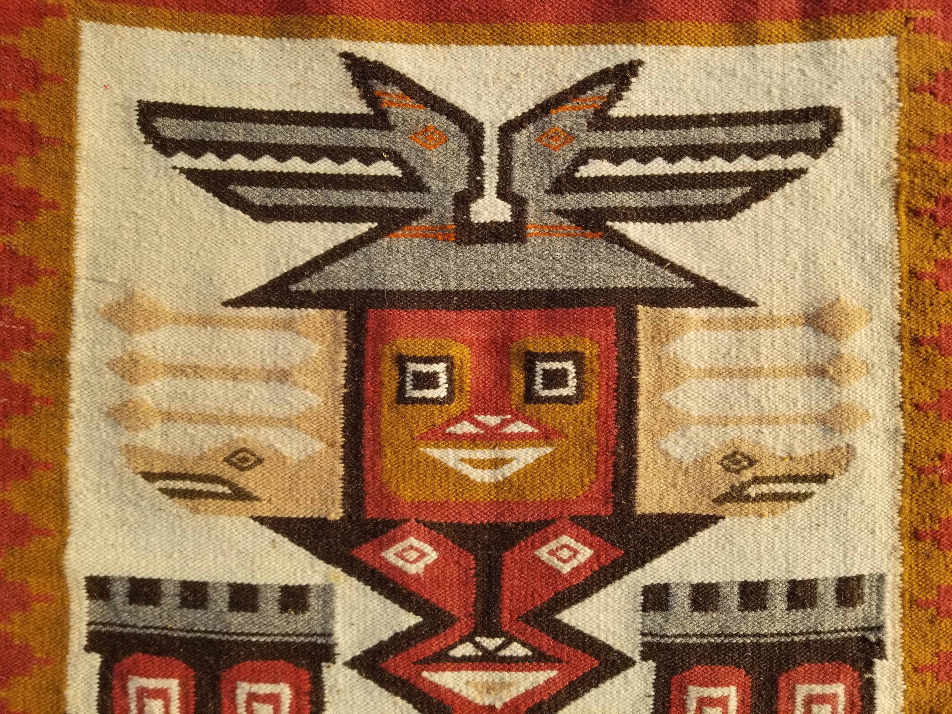 Vintage Traditional Handmade Ecuadorian Aztec Wool Tapestry 111x61cms