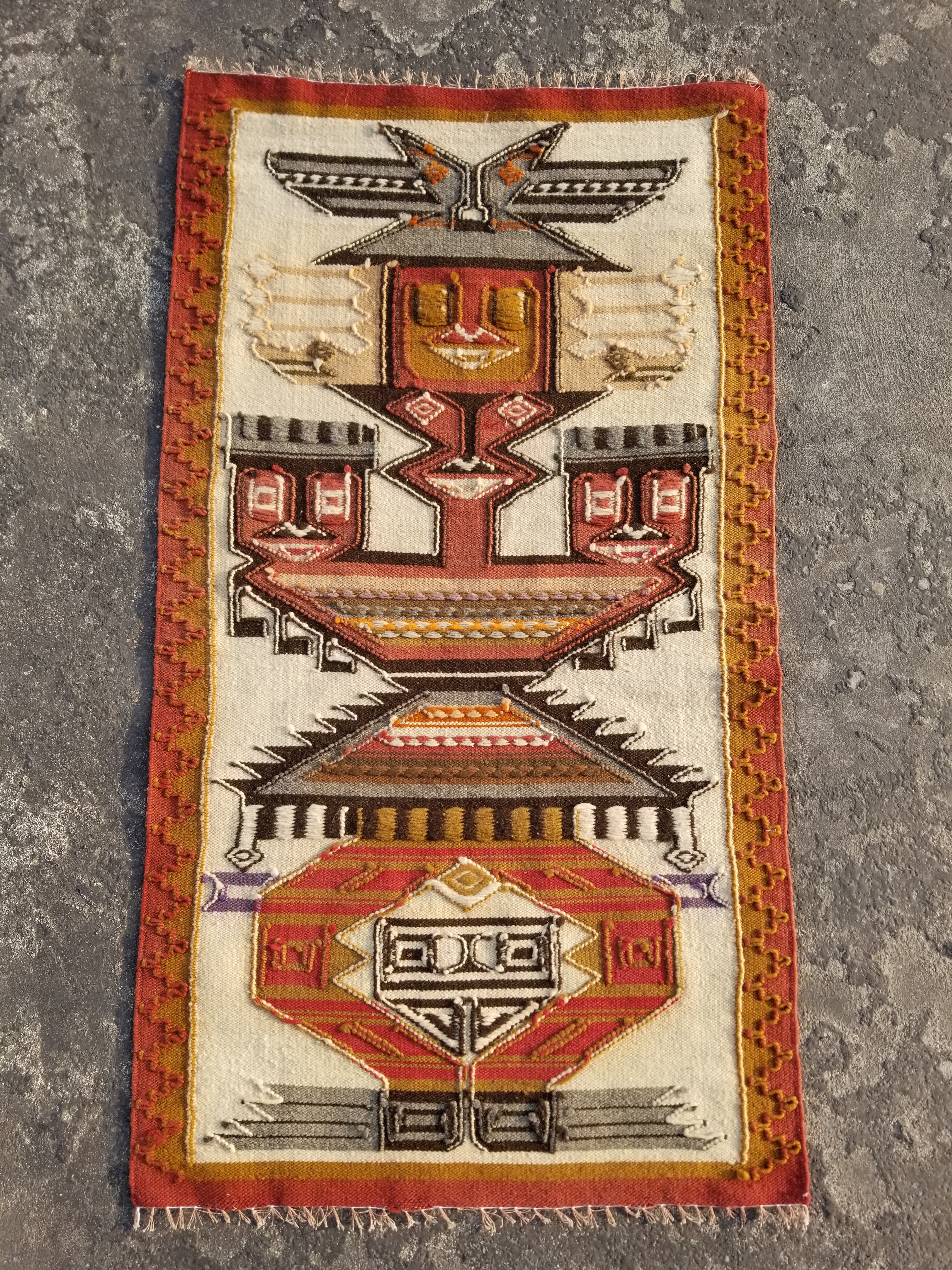 Vintage Traditional Handmade Ecuadorian Aztec Wool Tapestry 111x61cms