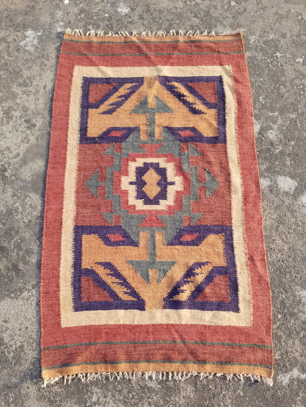 Vintage Traditional Handmade Mexican Zapotec style Wool Kilim Rug 136x84cms