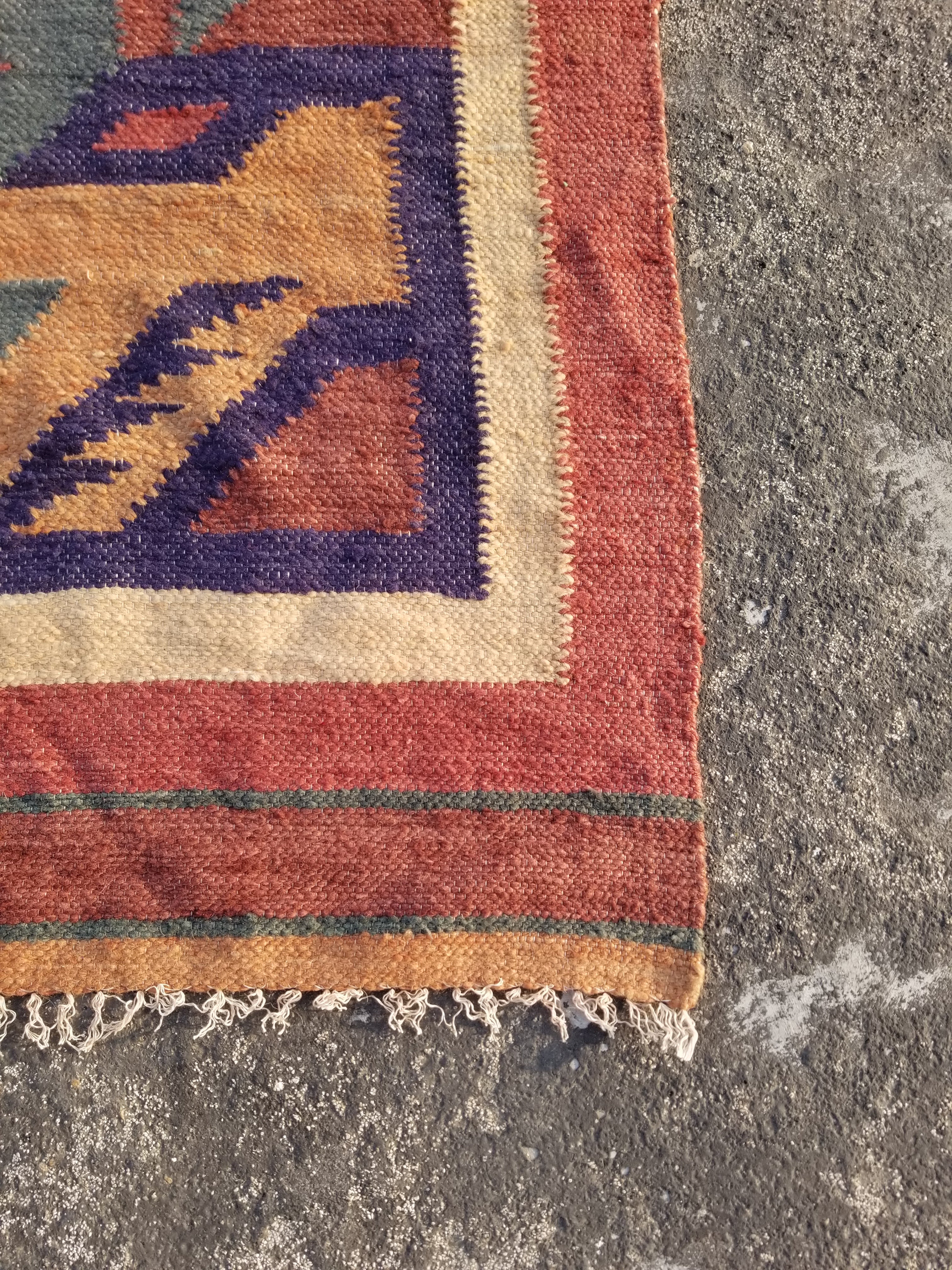 Vintage Traditional Handmade Mexican Zapotec style Wool Kilim Rug 136x84cms