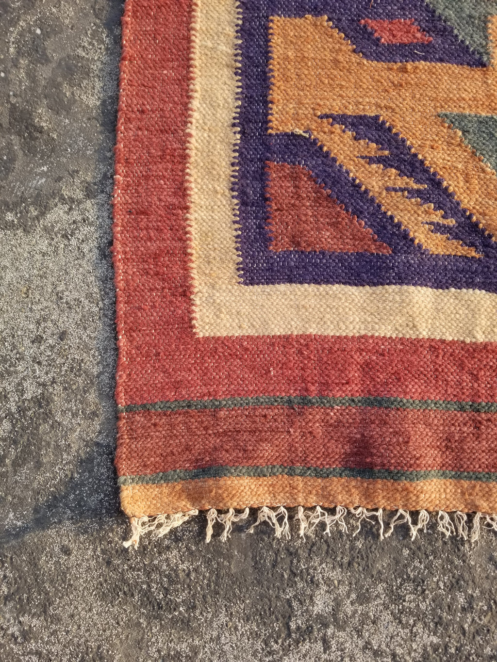 Vintage Traditional Handmade Mexican Zapotec style Wool Kilim Rug 136x84cms