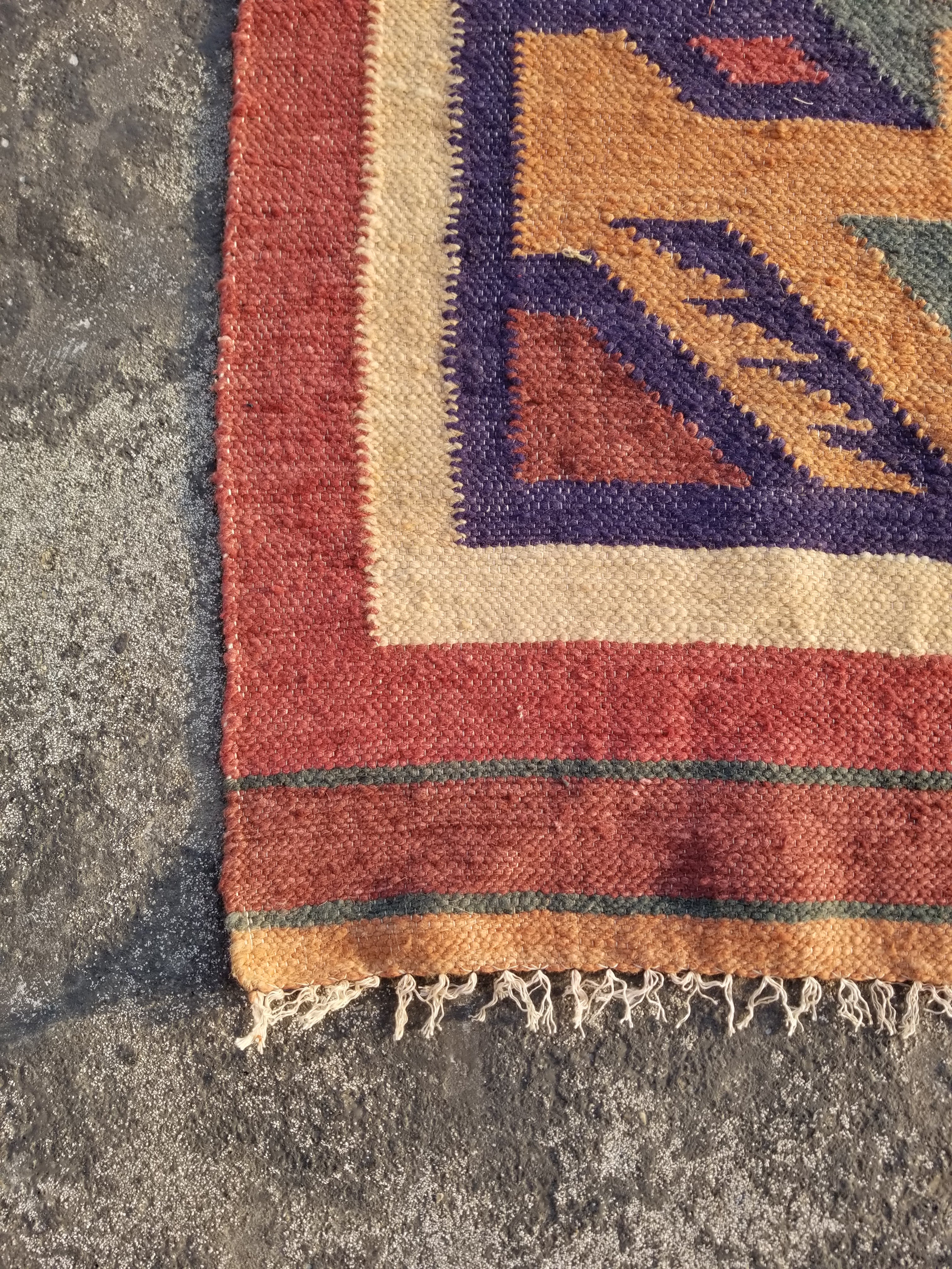 Vintage Traditional Handmade Mexican Zapotec style Wool Kilim Rug 136x84cms