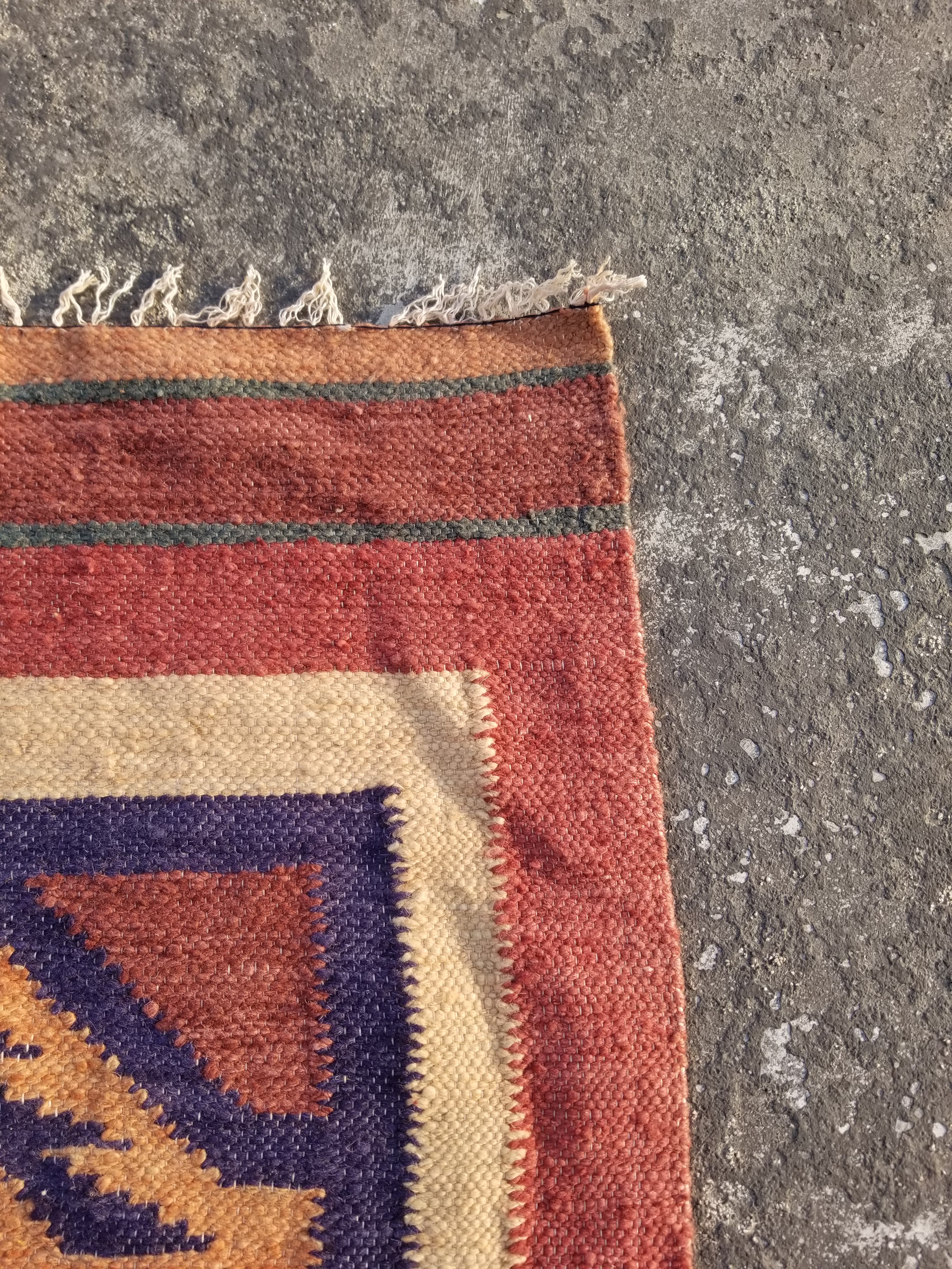 Vintage Traditional Handmade Mexican Zapotec style Wool Kilim Rug 136x84cms