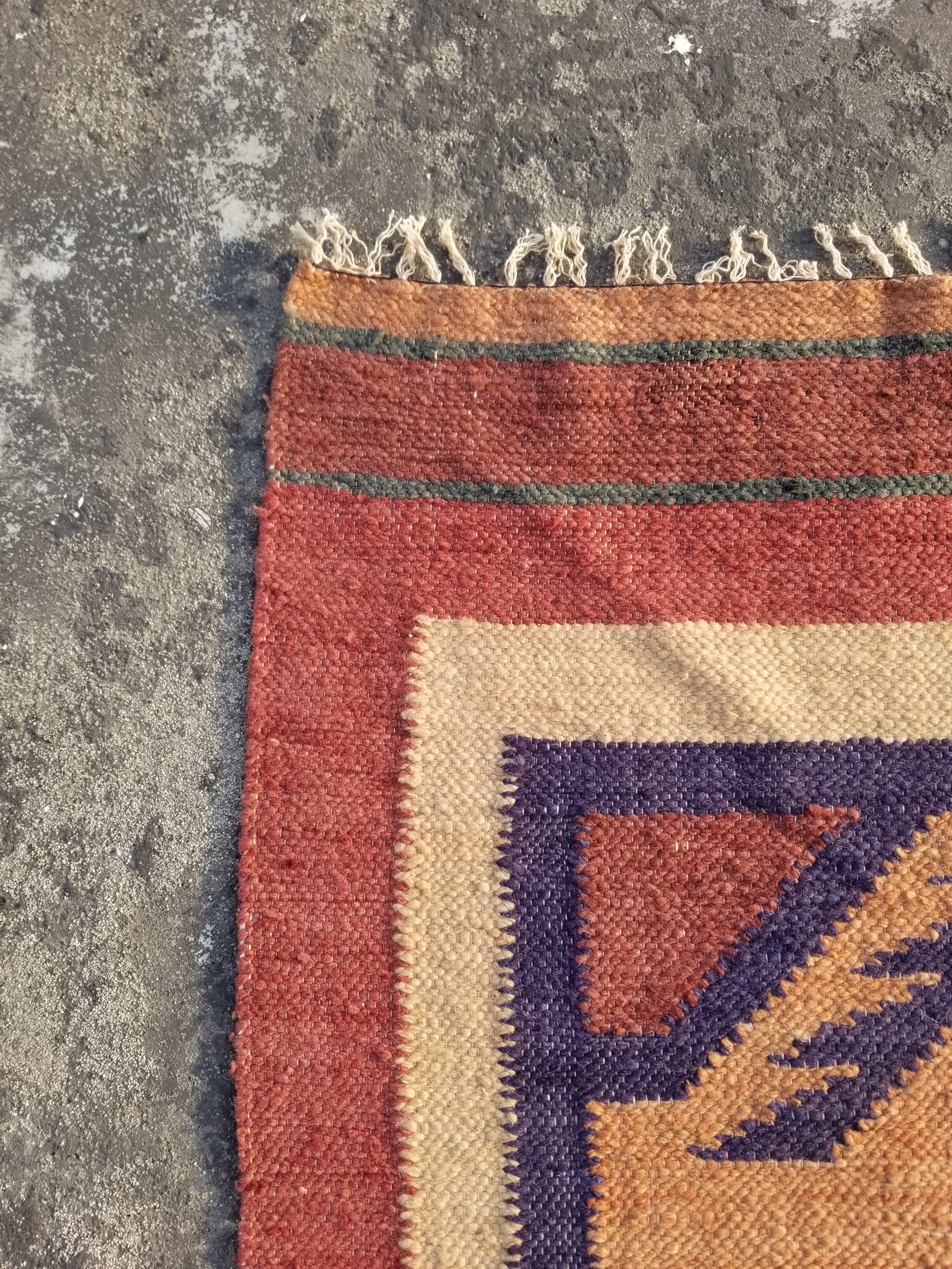 Vintage Traditional Handmade Mexican Zapotec style Wool Kilim Rug 136x84cms