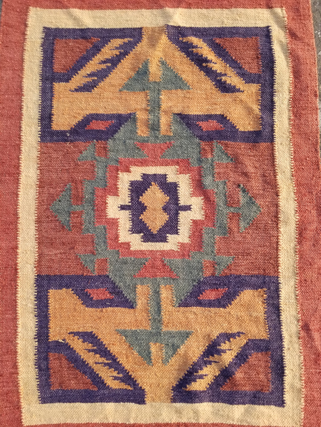 Vintage Traditional Handmade Mexican Zapotec style Wool Kilim Rug 136x84cms