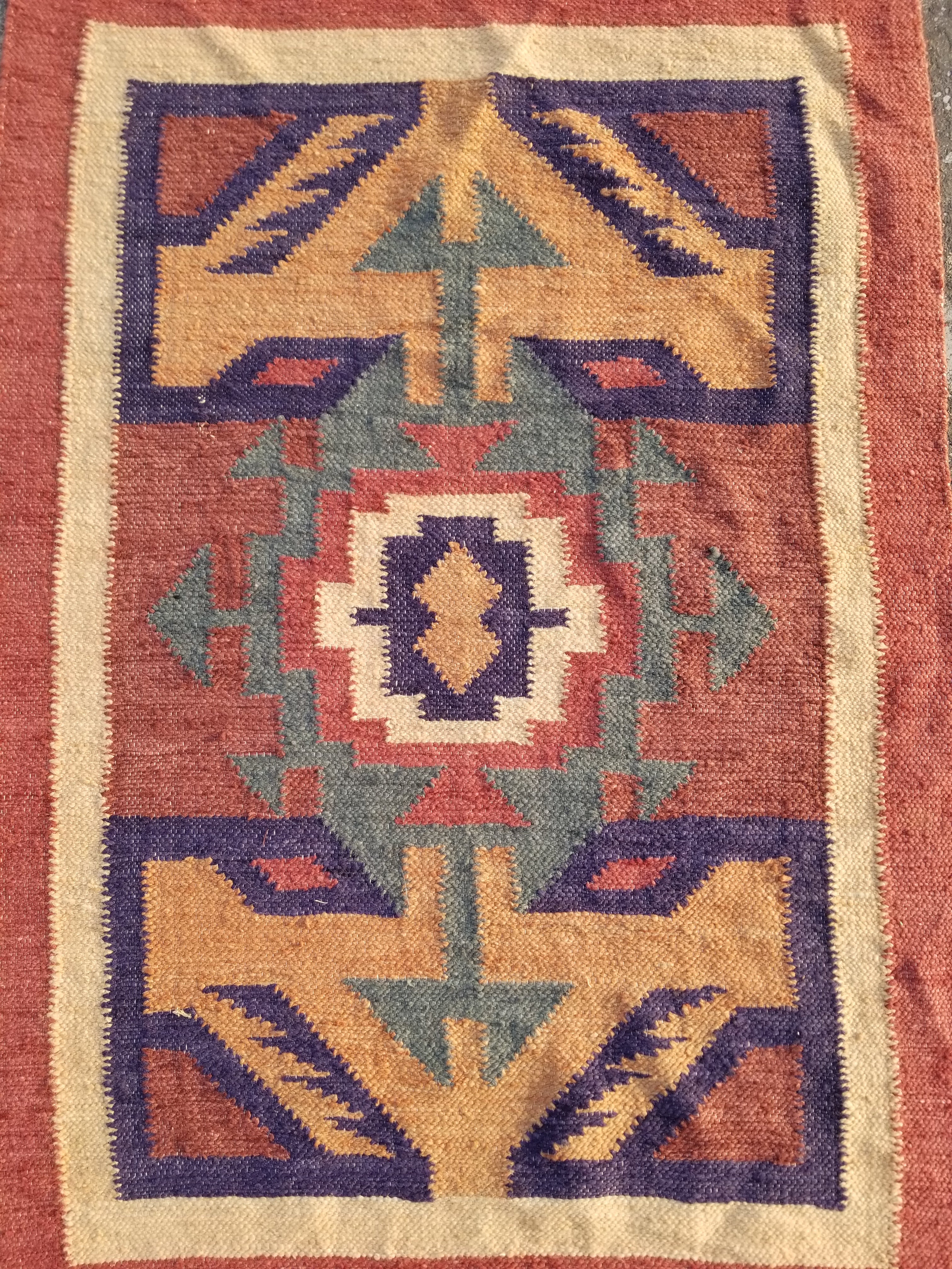 Vintage Traditional Handmade Mexican Zapotec style Wool Kilim Rug 136x84cms