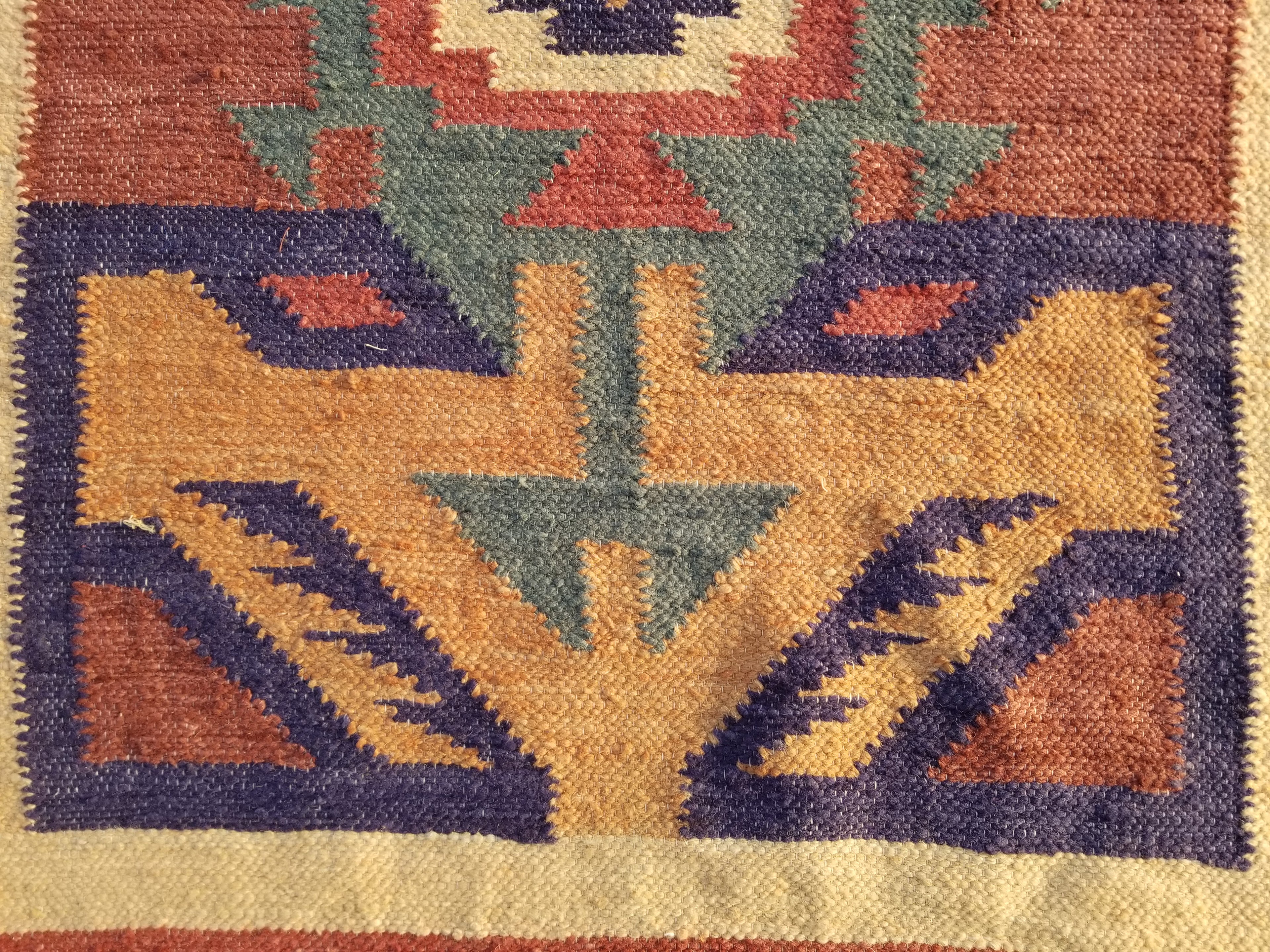 Vintage Traditional Handmade Mexican Zapotec style Wool Kilim Rug 136x84cms