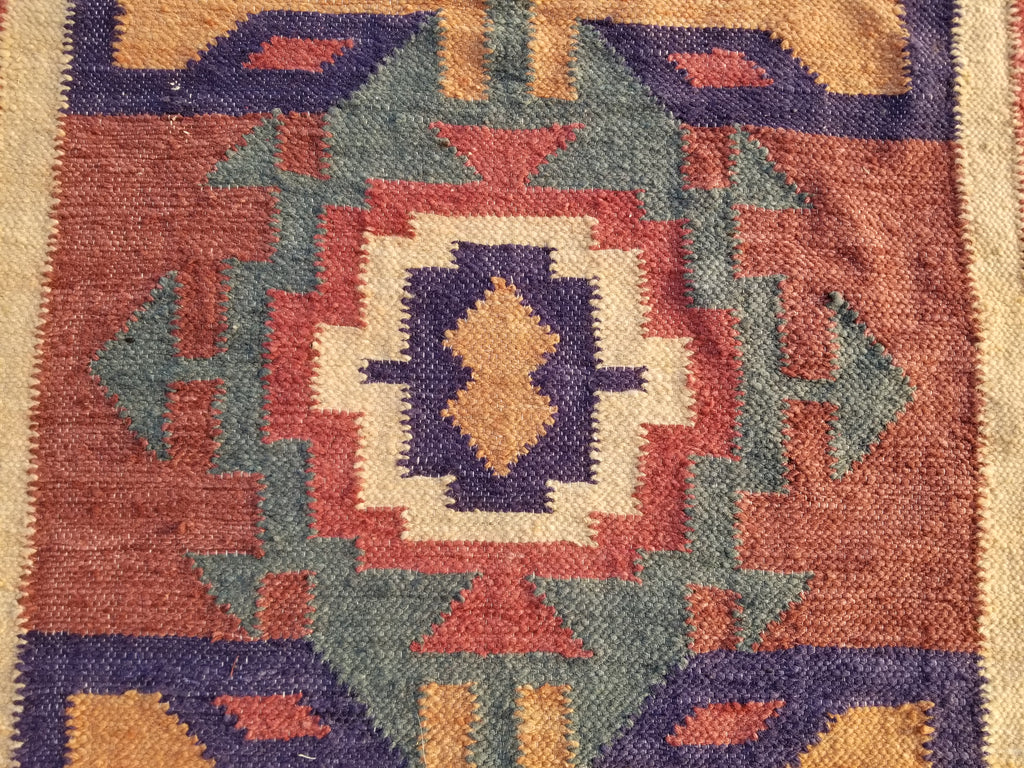 Vintage Traditional Handmade Mexican Zapotec style Wool Kilim Rug 136x84cms