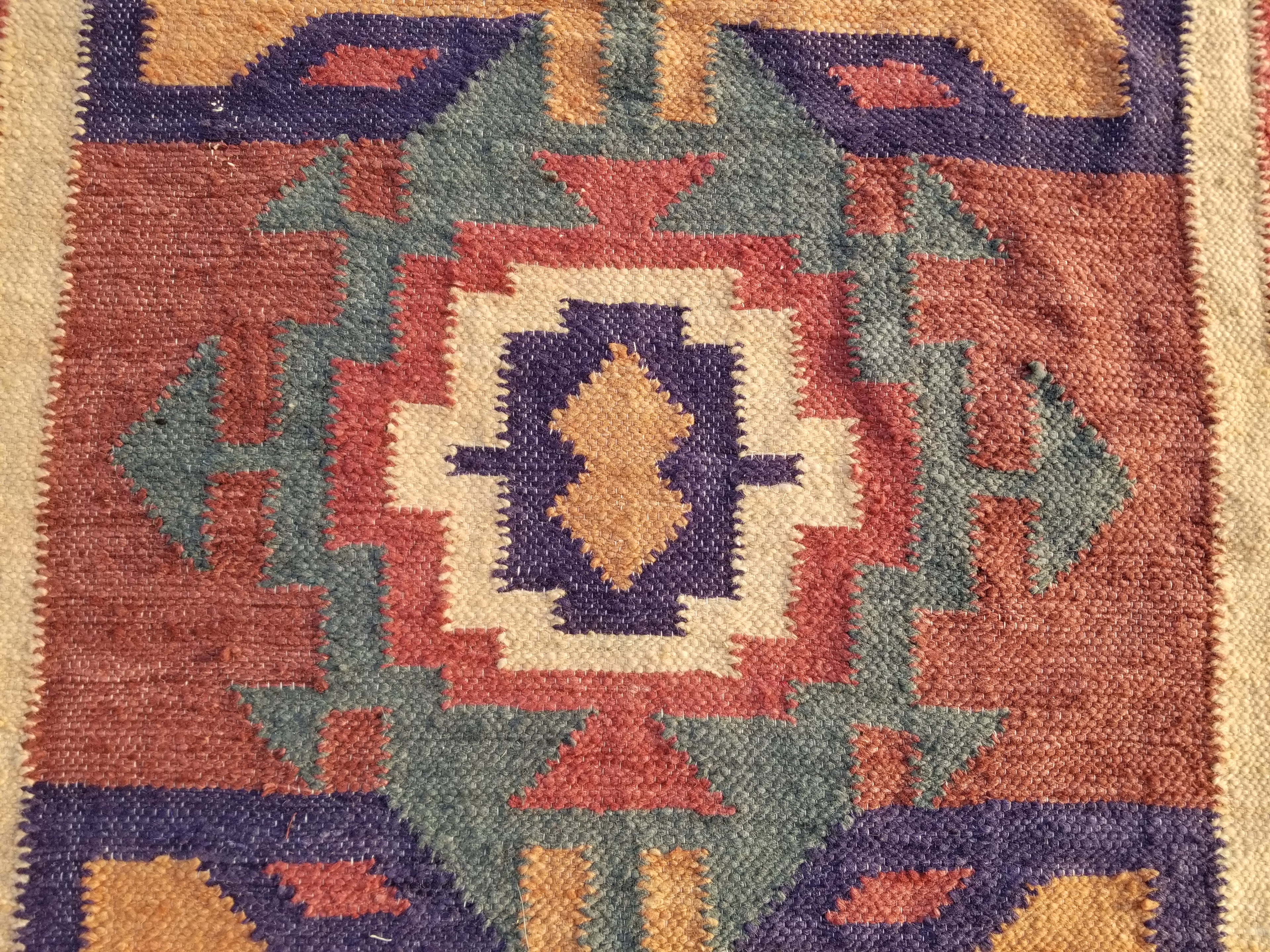 Vintage Traditional Handmade Mexican Zapotec style Wool Kilim Rug 136x84cms