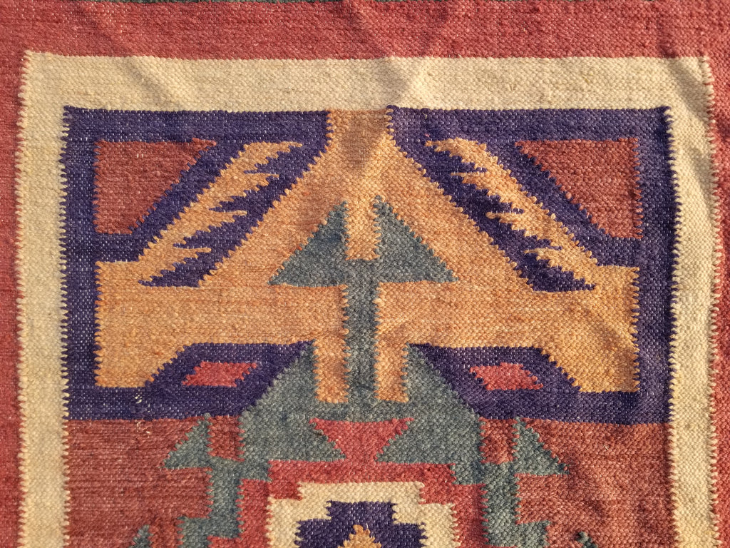 Vintage Traditional Handmade Mexican Zapotec style Wool Kilim Rug 136x84cms