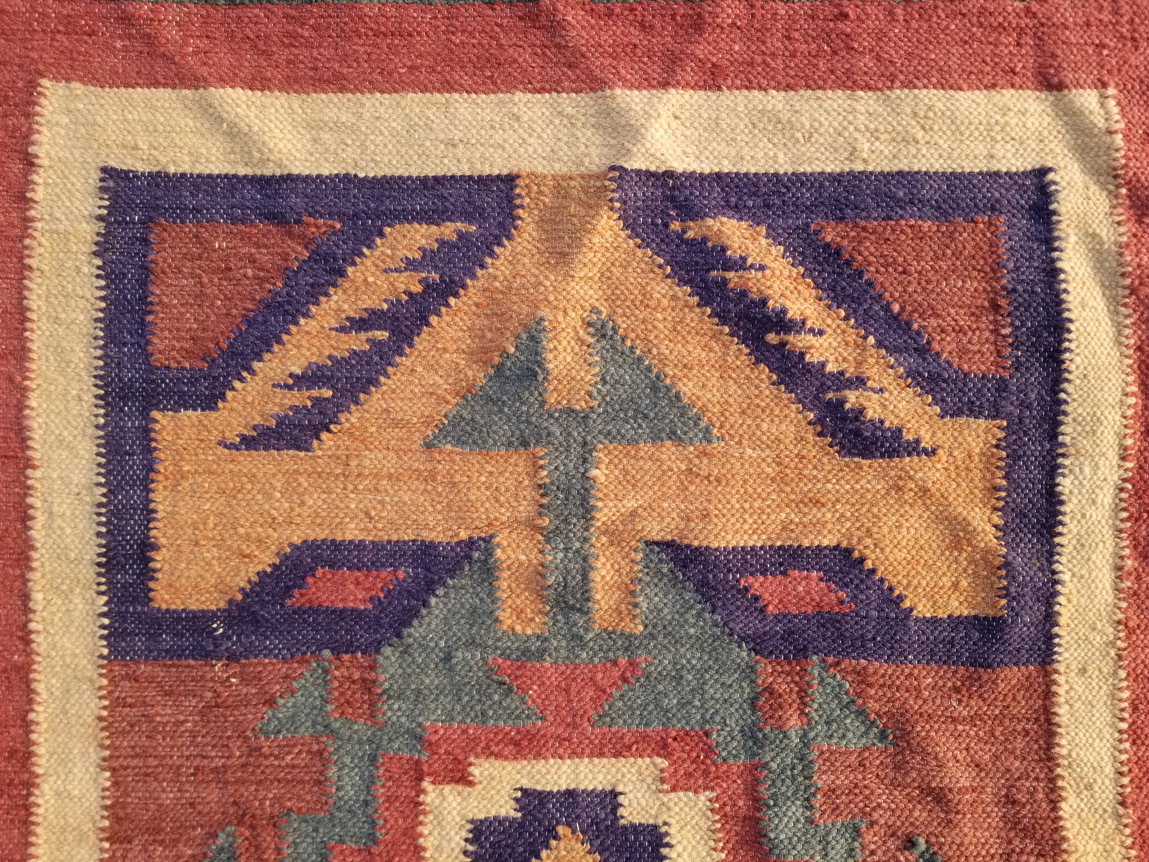 Vintage Traditional Handmade Mexican Zapotec style Wool Kilim Rug 136x84cms