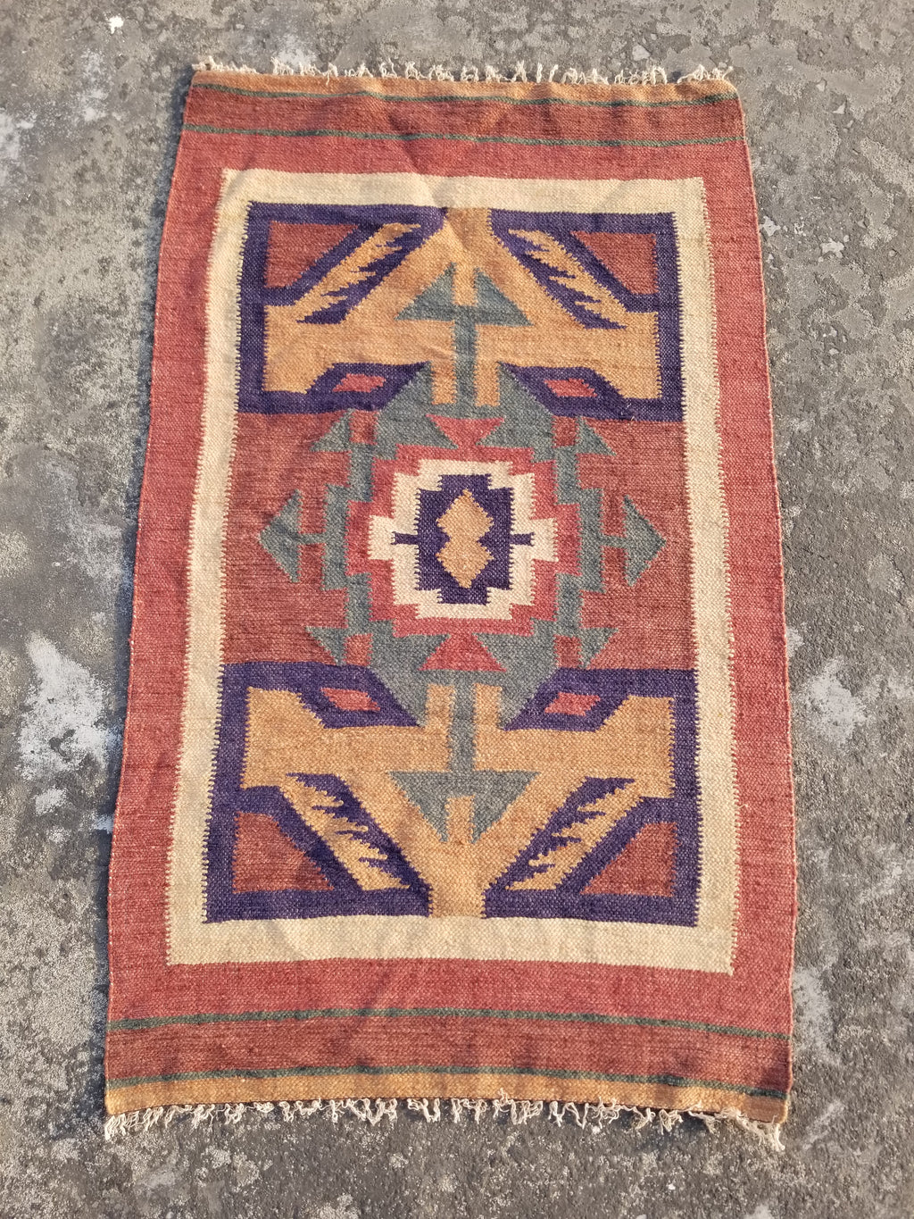 Vintage Traditional Handmade Mexican Zapotec style Wool Kilim Rug 136x84cms