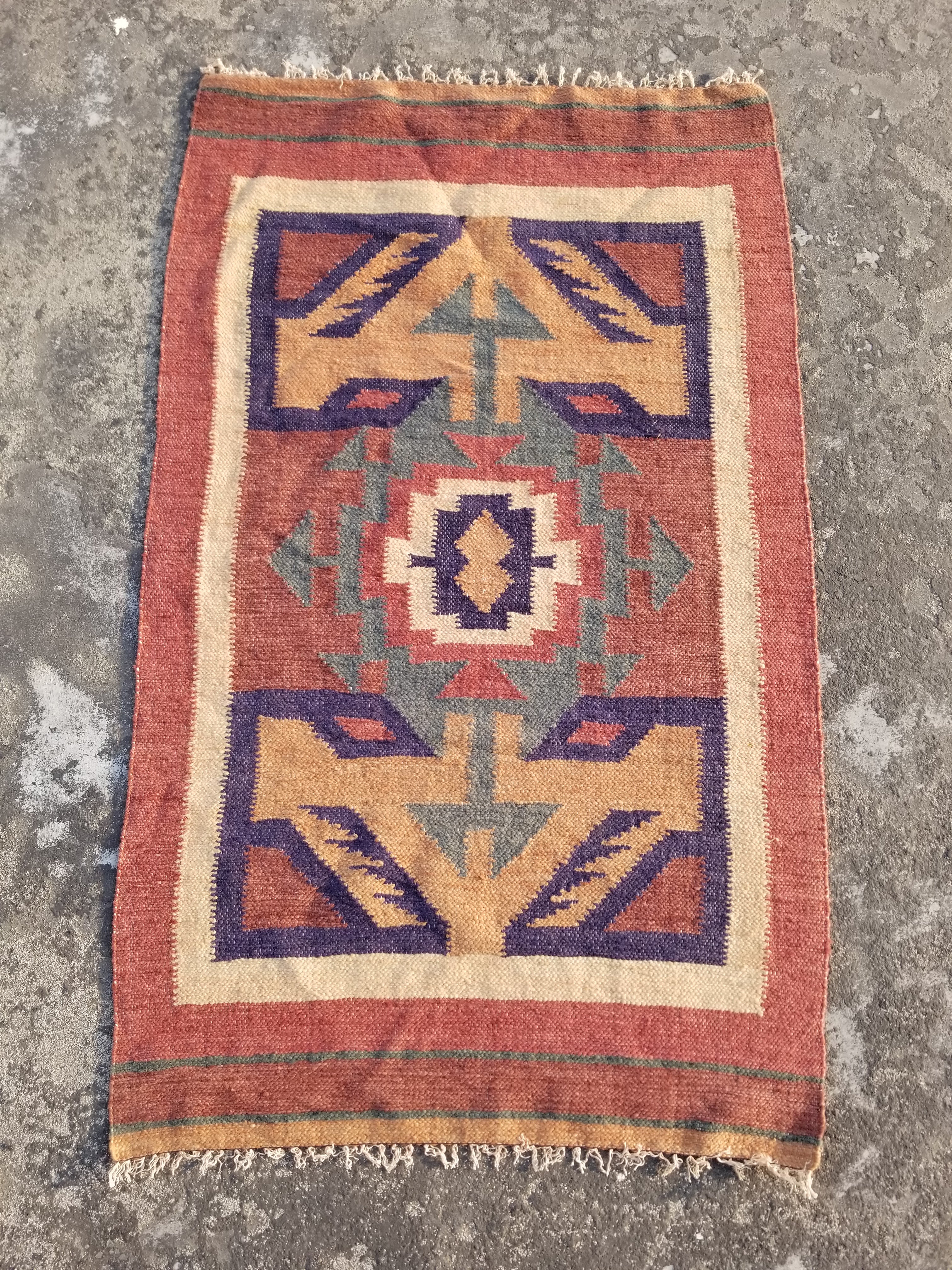 Vintage Traditional Handmade Mexican Zapotec style Wool Kilim Rug 136x84cms