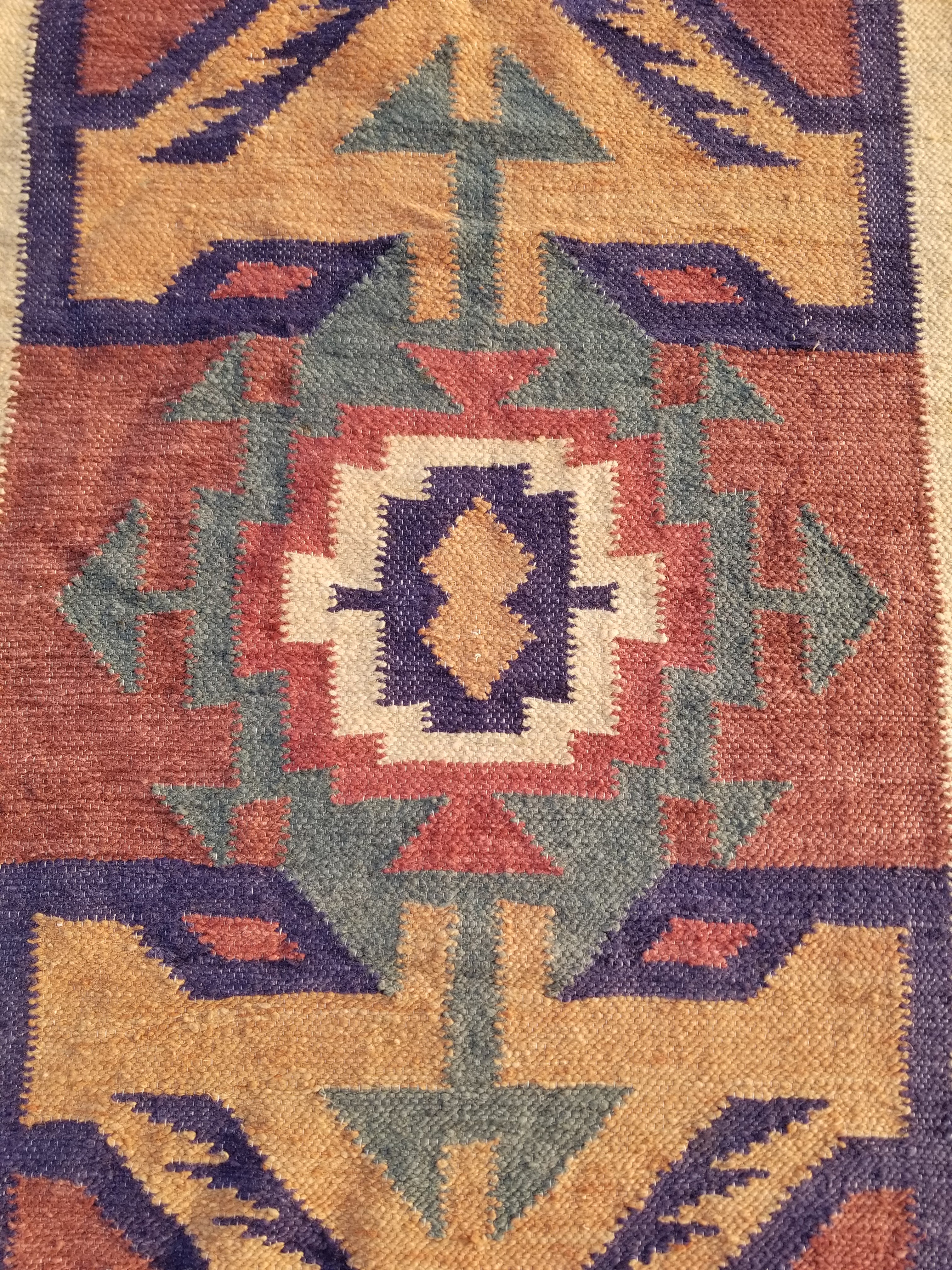 Vintage Traditional Handmade Mexican Zapotec style Wool Kilim Rug 136x84cms