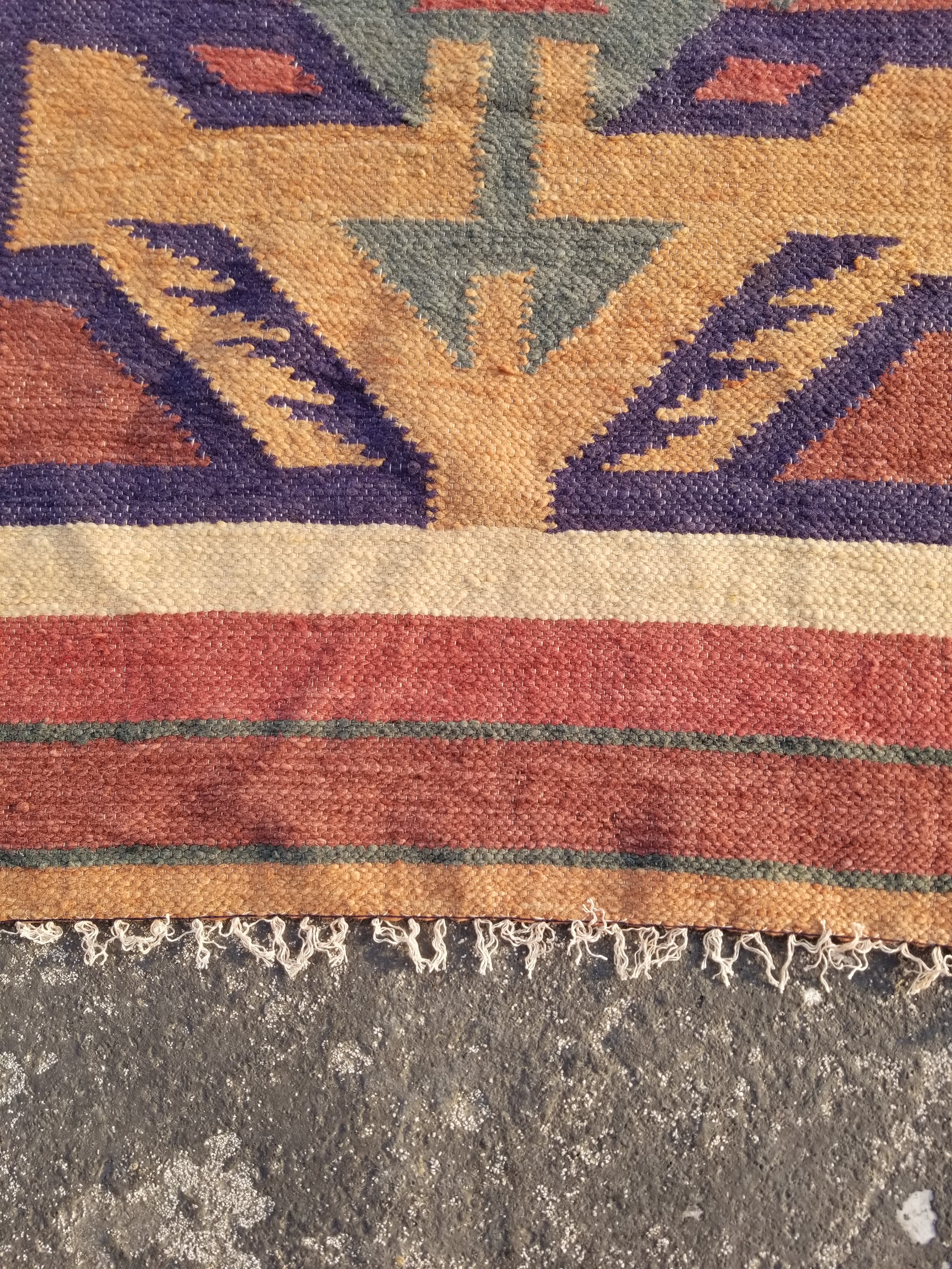 Vintage Traditional Handmade Mexican Zapotec style Wool Kilim Rug 136x84cms