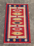 Vintage Traditional Handmade Mexican Zapotec Style Flatweave Wool Kilim 143x89cm