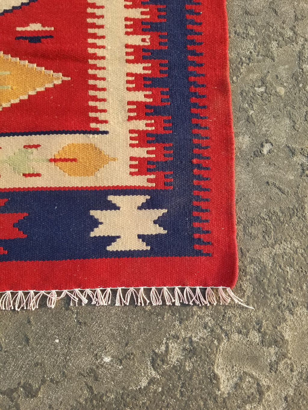 Vintage Traditional Handmade Mexican Zapotec Style Flatweave Wool Kilim 143x89cm