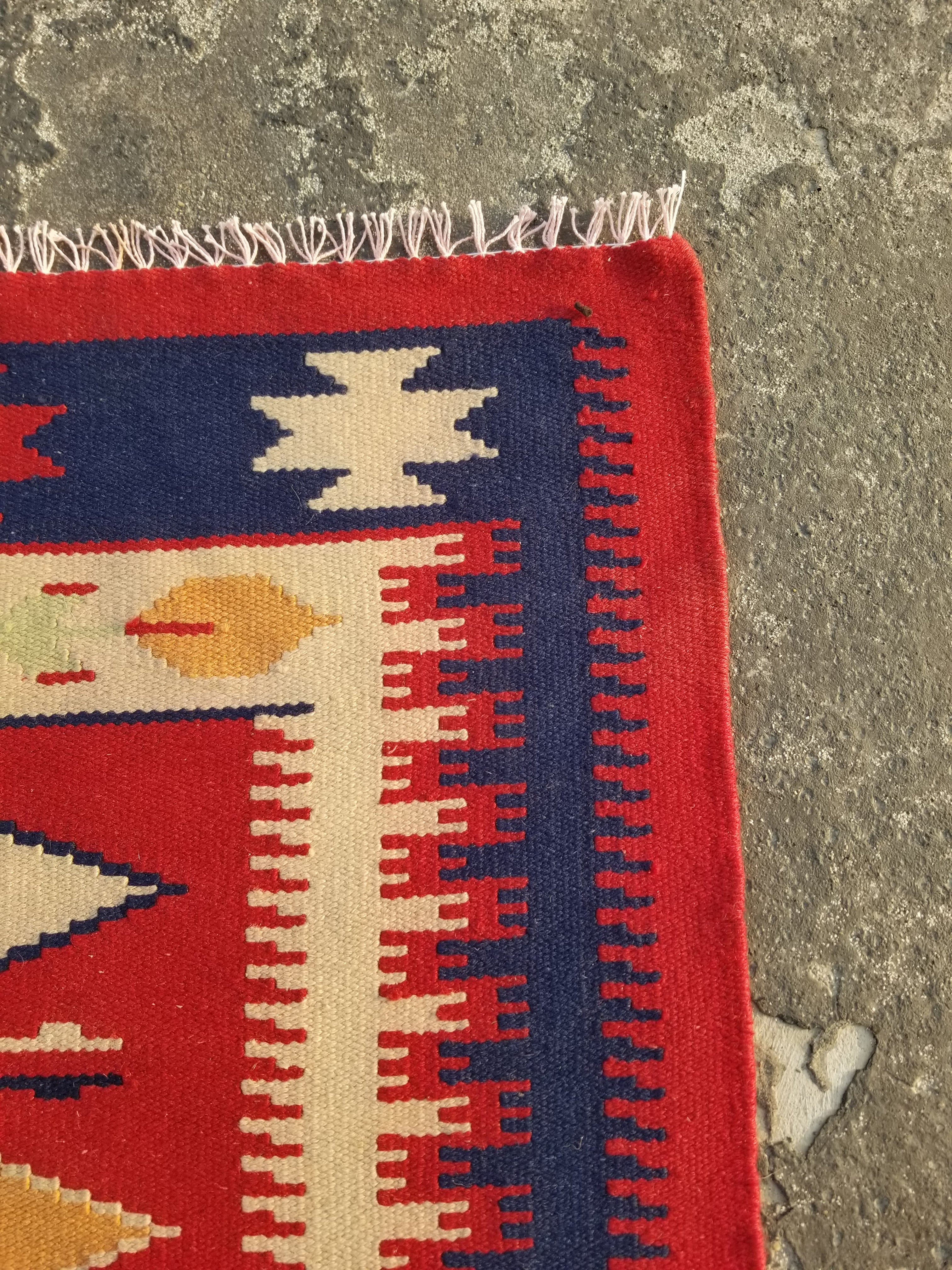 Vintage Traditional Handmade Mexican Zapotec Style Flatweave Wool Kilim 143x89cm