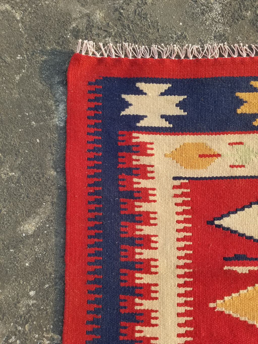 Vintage Traditional Handmade Mexican Zapotec Style Flatweave Wool Kilim 143x89cm