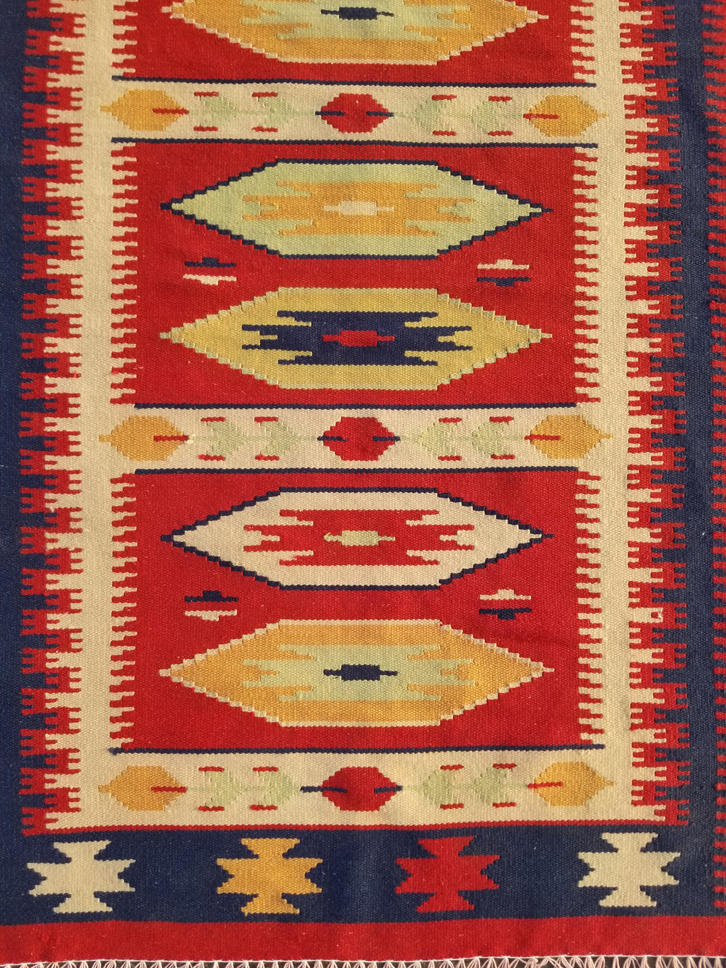 Vintage Traditional Handmade Mexican Zapotec Style Flatweave Wool Kilim 143x89cm