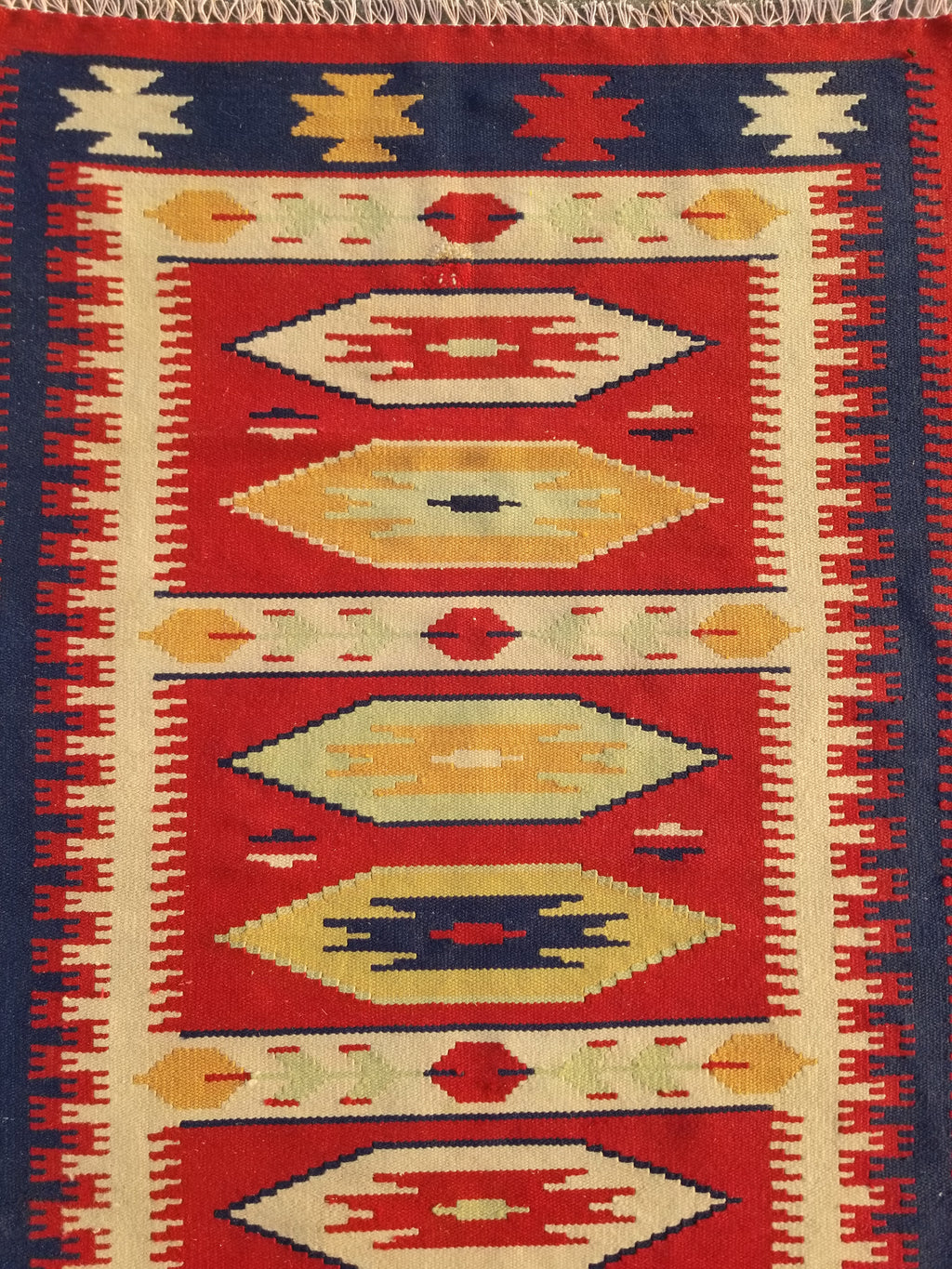 Vintage Traditional Handmade Mexican Zapotec Style Flatweave Wool Kilim 143x89cm