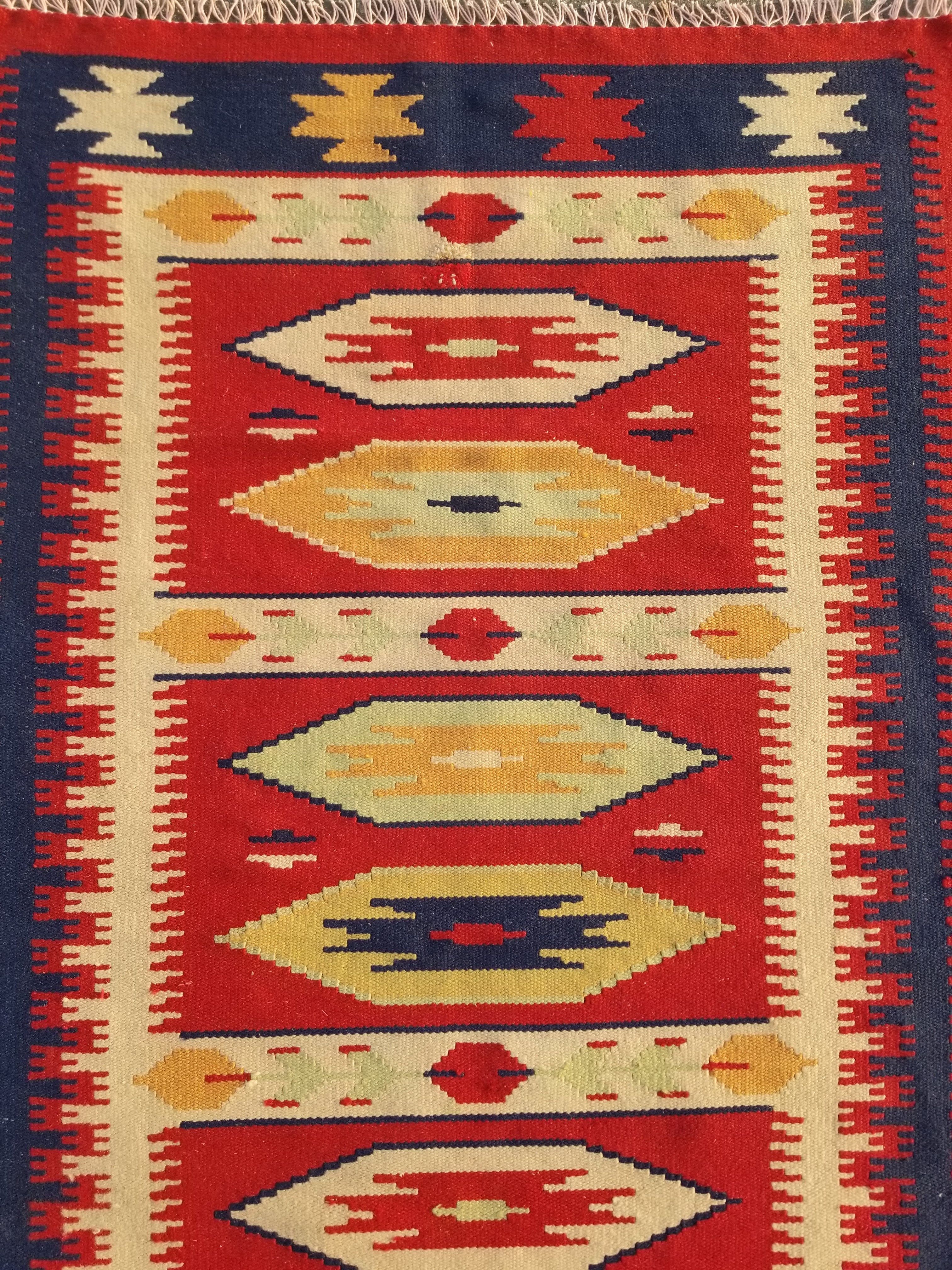 Vintage Traditional Handmade Mexican Zapotec Style Flatweave Wool Kilim 143x89cm