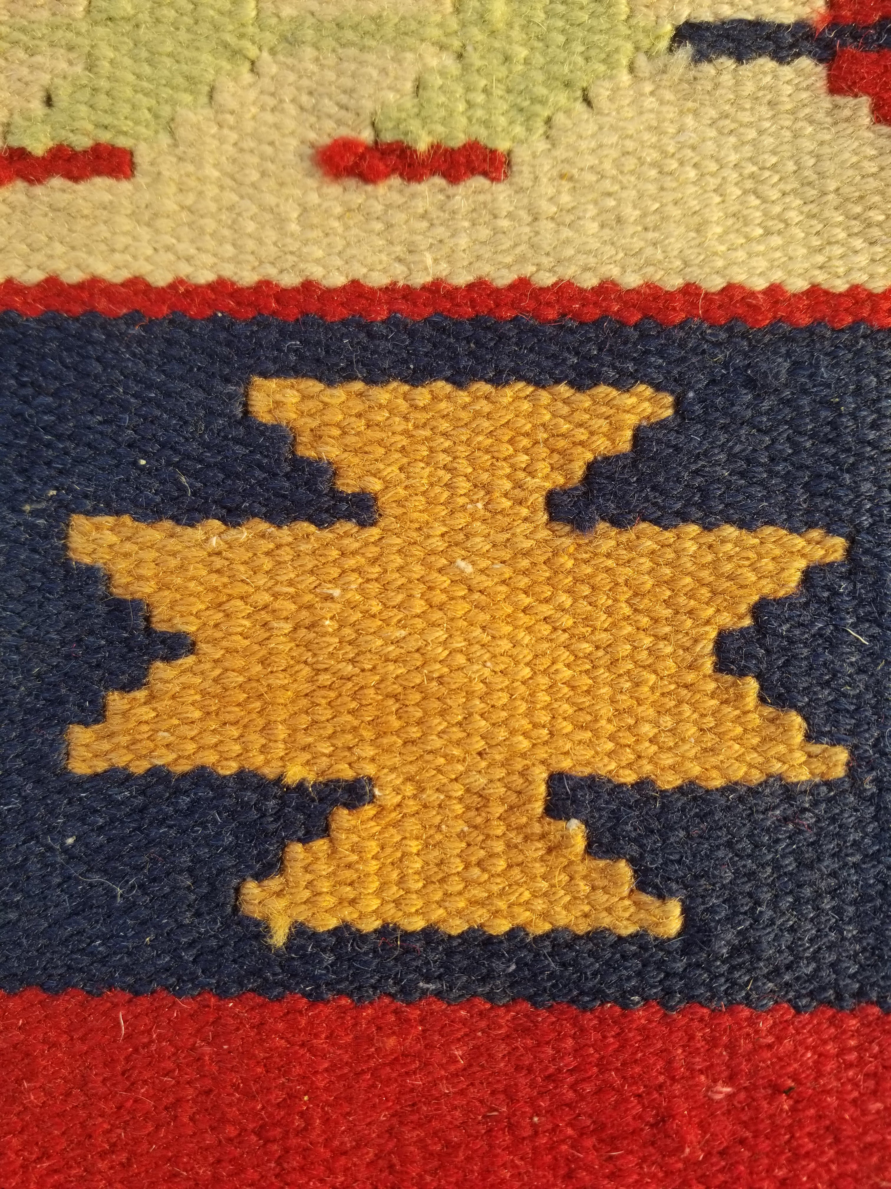 Vintage Traditional Handmade Mexican Zapotec Style Flatweave Wool Kilim 143x89cm