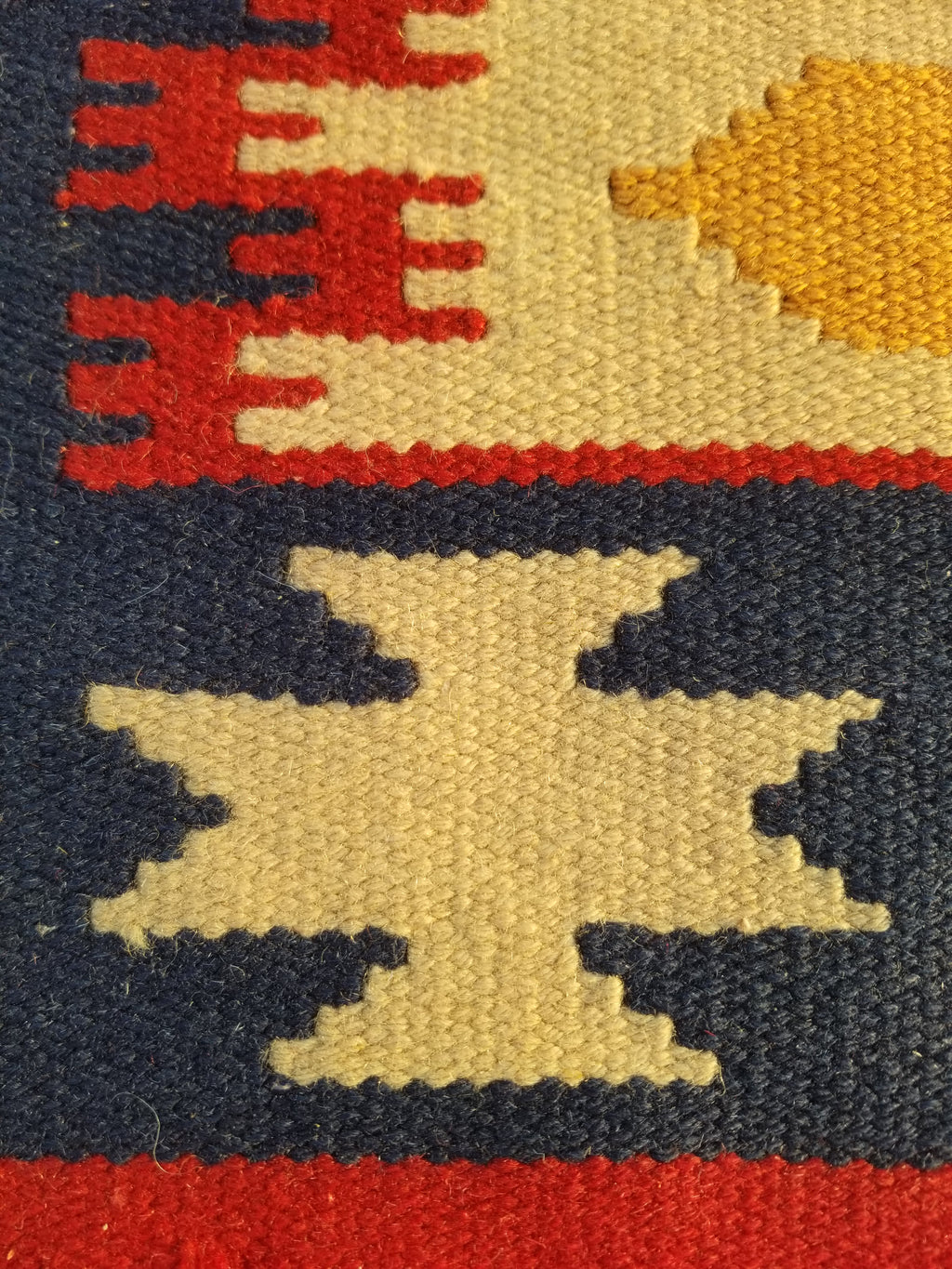 Vintage Traditional Handmade Mexican Zapotec Style Flatweave Wool Kilim 143x89cm