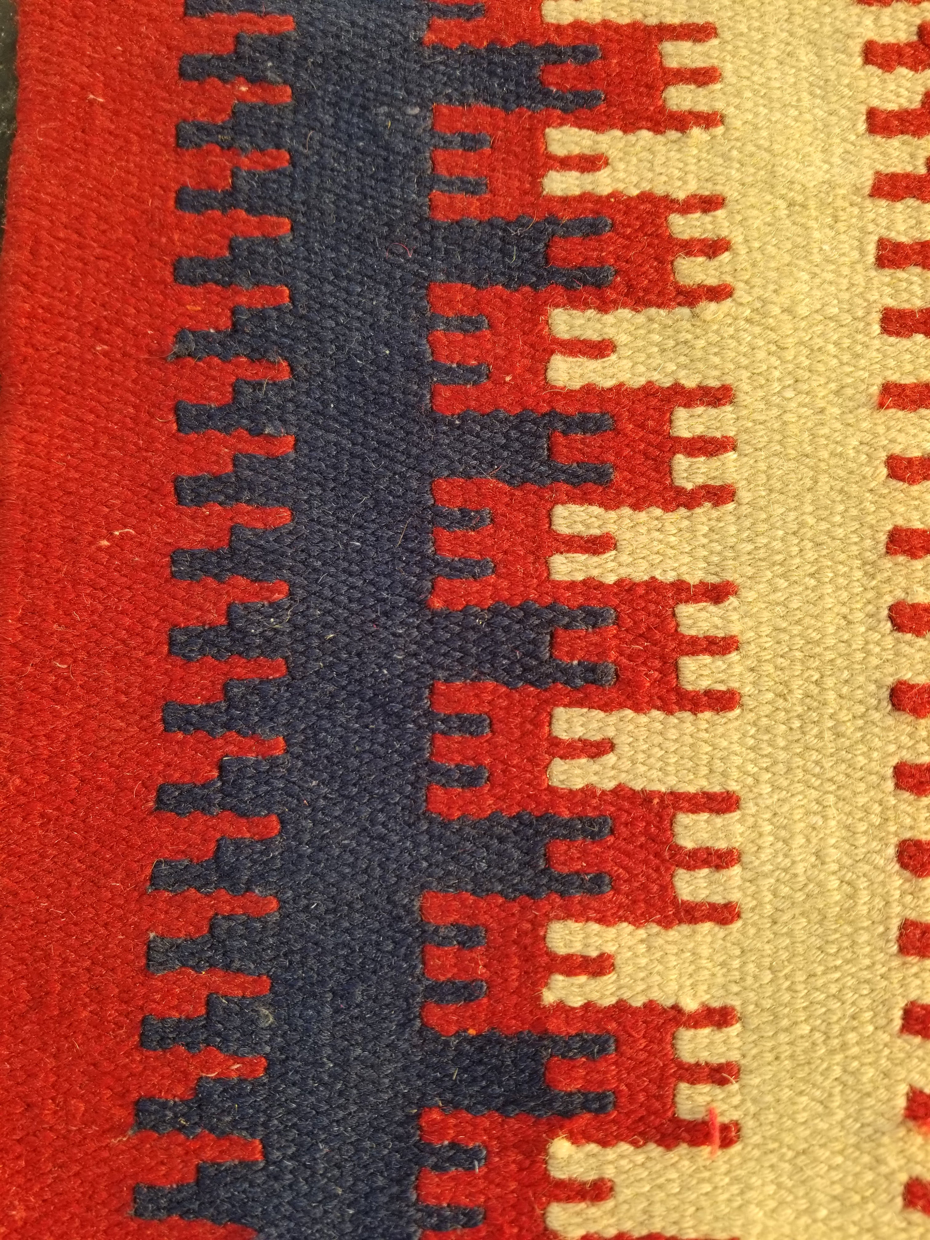 Vintage Traditional Handmade Mexican Zapotec Style Flatweave Wool Kilim 143x89cm