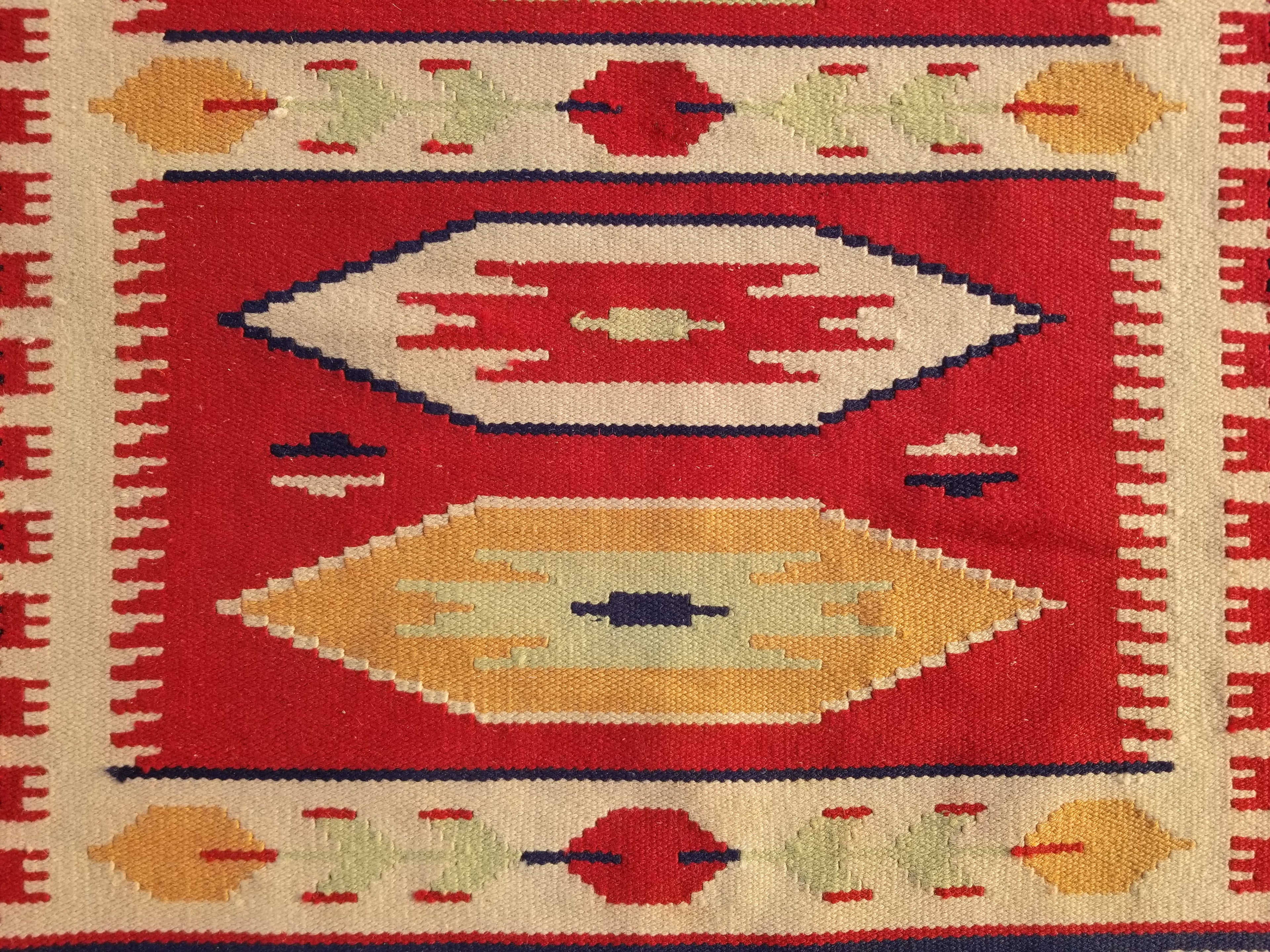 Vintage Traditional Handmade Mexican Zapotec Style Flatweave Wool Kilim 143x89cm