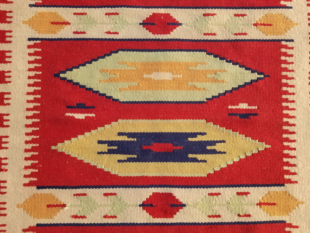 Vintage Traditional Handmade Mexican Zapotec Style Flatweave Wool Kilim 143x89cm