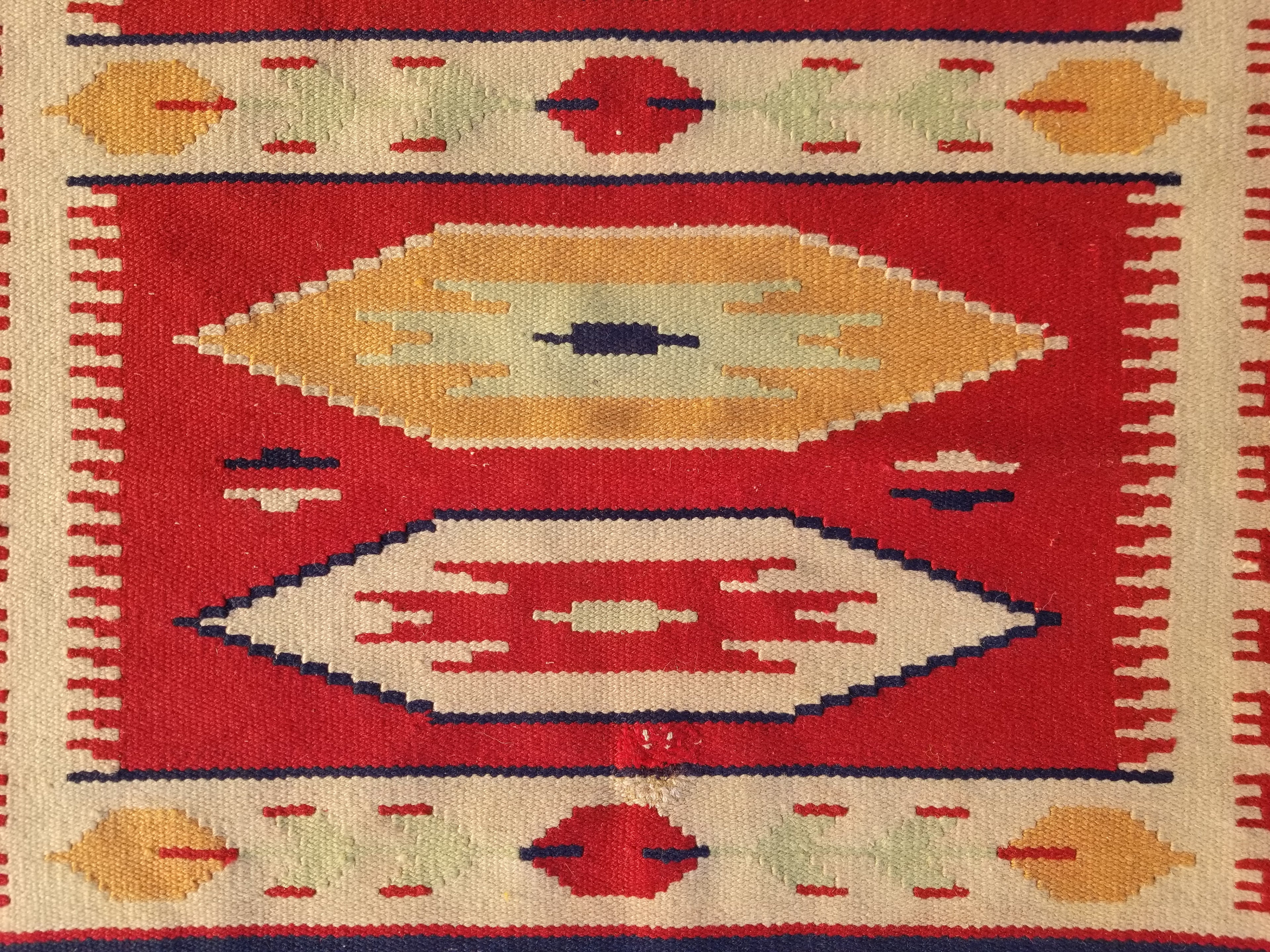 Vintage Traditional Handmade Mexican Zapotec Style Flatweave Wool Kilim 143x89cm