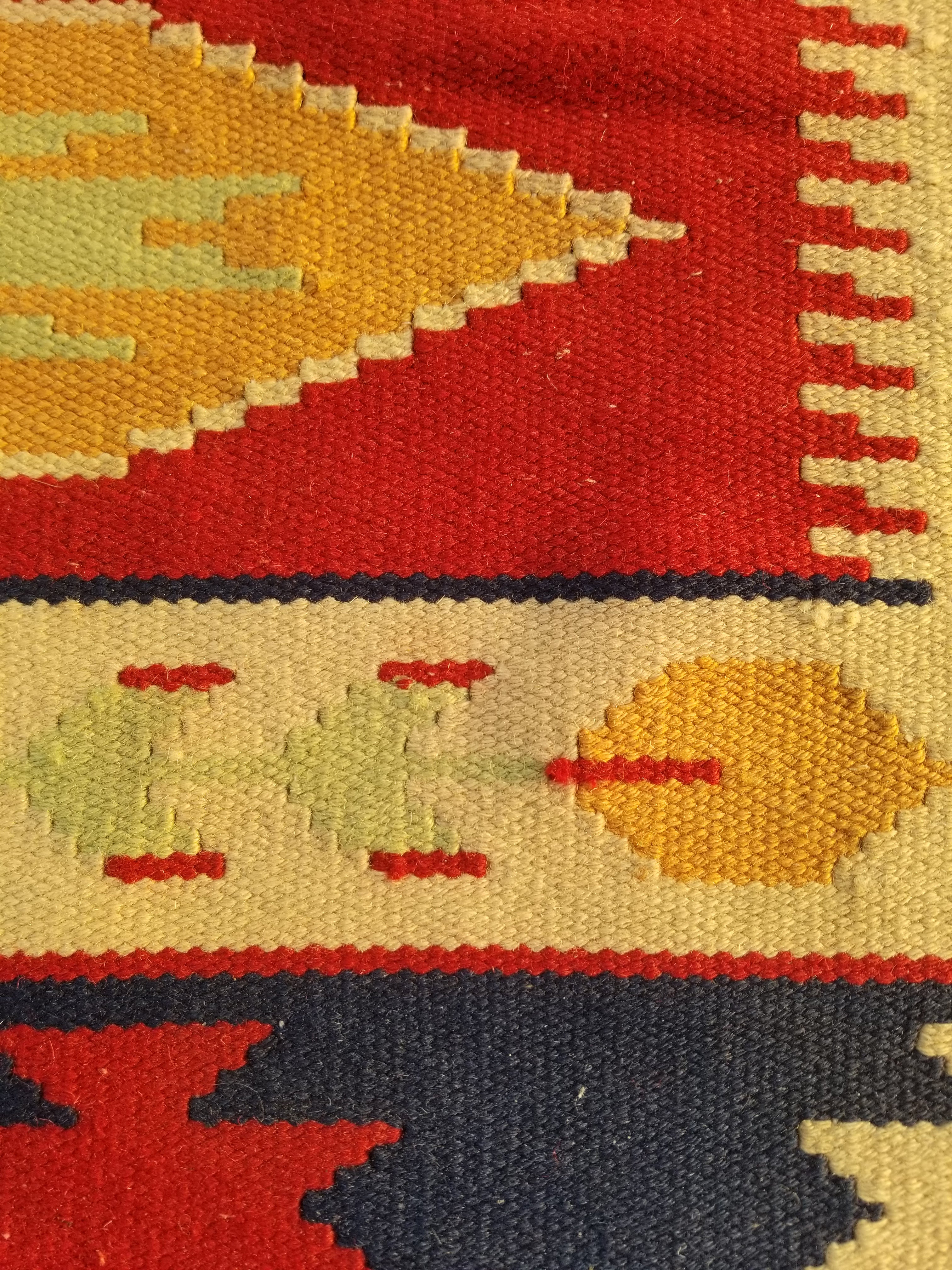 Vintage Traditional Handmade Mexican Zapotec Style Flatweave Wool Kilim 143x89cm