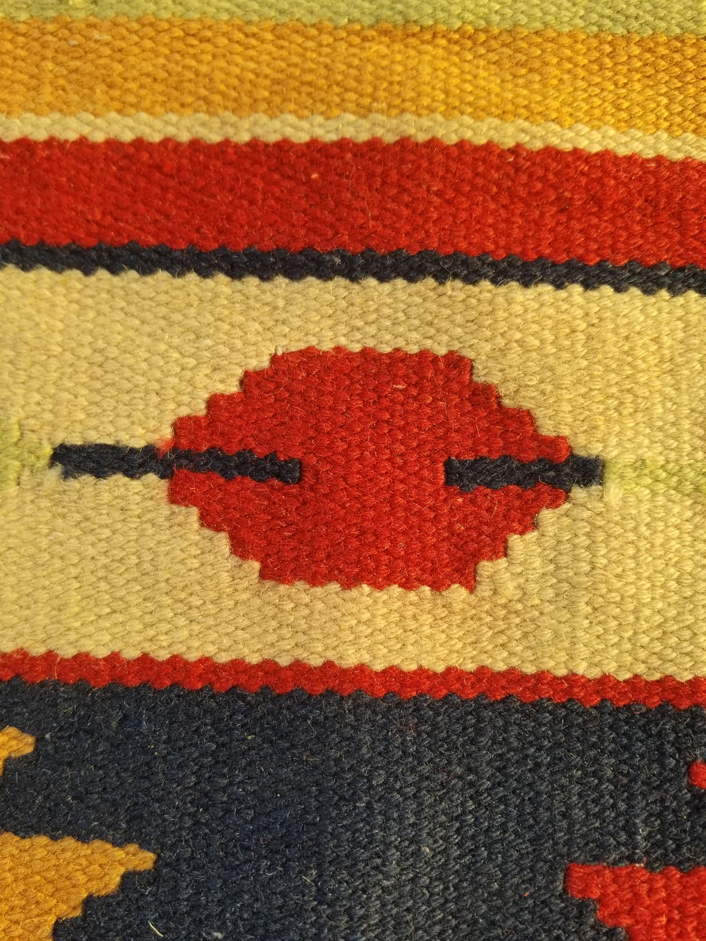 Vintage Traditional Handmade Mexican Zapotec Style Flatweave Wool Kilim 143x89cm