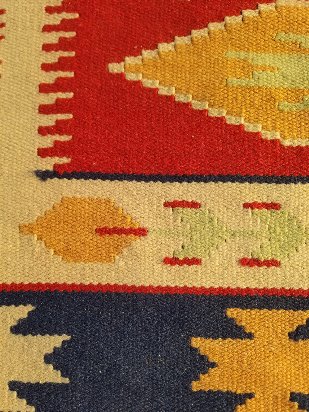 Vintage Traditional Handmade Mexican Zapotec Style Flatweave Wool Kilim 143x89cm